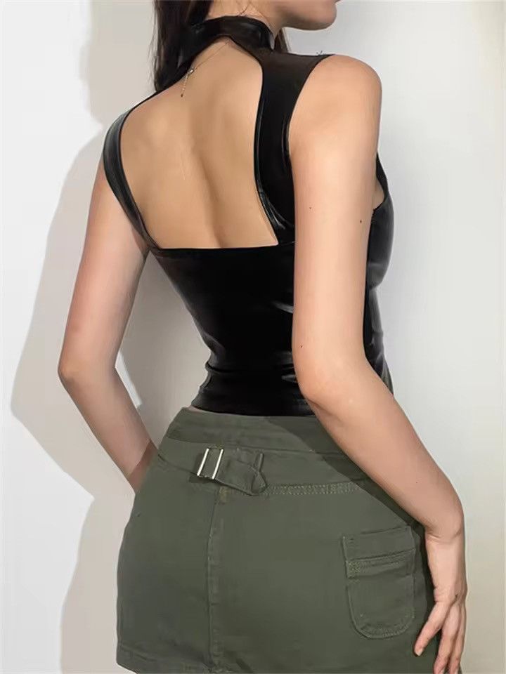 Japanese Brand Black PU Leather Zip-Up Vest - Sleek and Edgy Statement Size M / US 6-8 / IT 42-44 - 5 Thumbnail