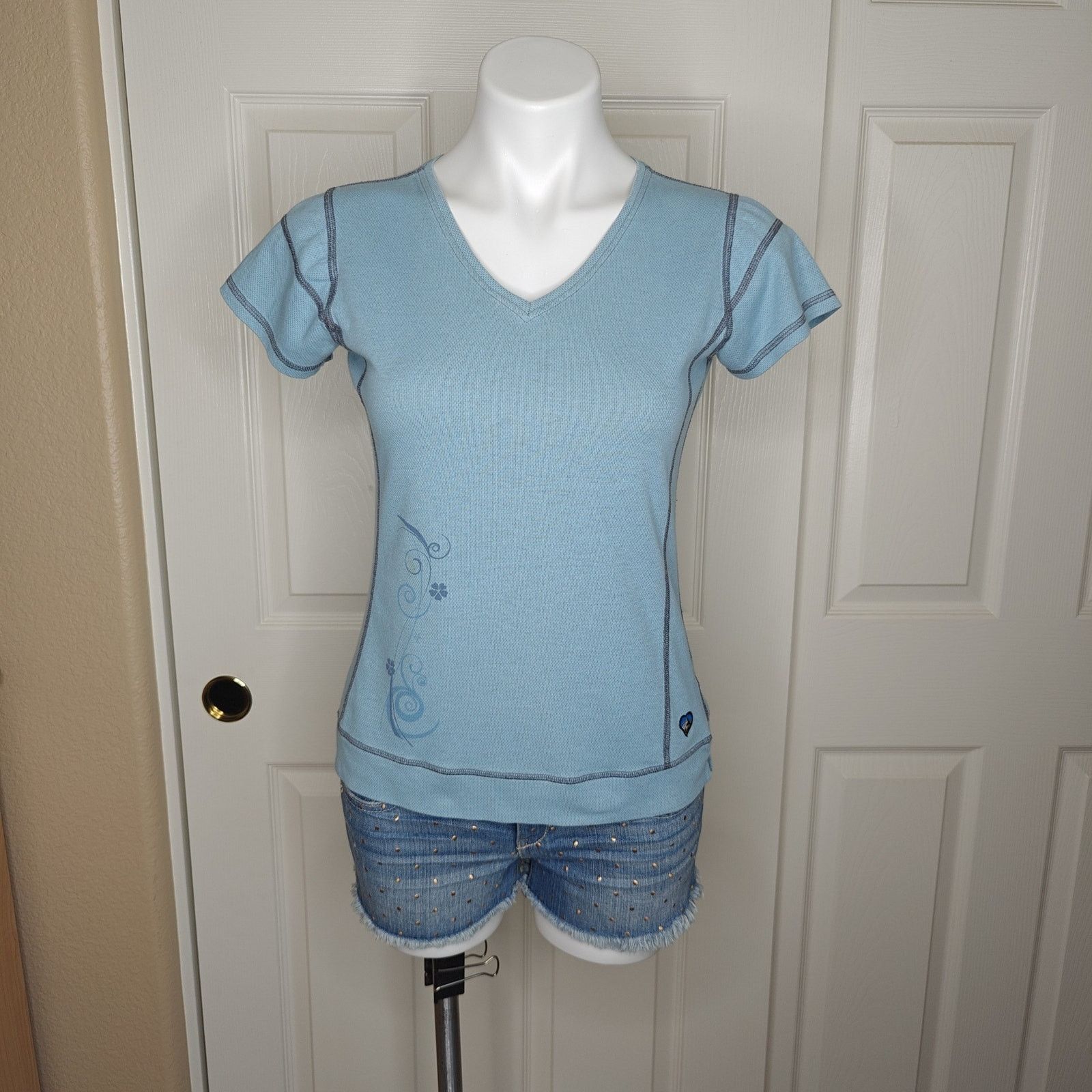 Kuhl Kuhl blue textured V-neck short sleeve tee sz S Size S / US 4 / IT 40 - 1 Thumbnail