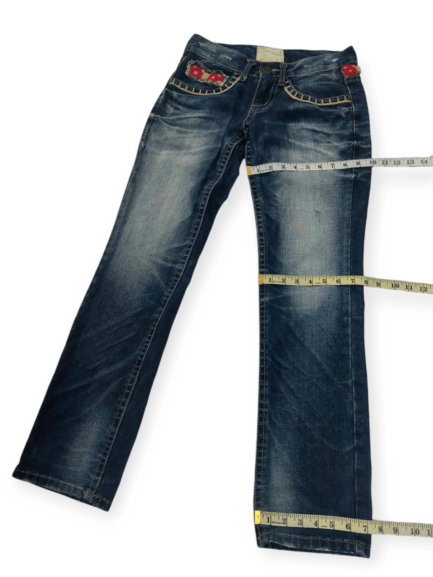 Vintage Lolita Jeans Embroidered Ribbon Mushroom Denim Size 29" - 23 Thumbnail