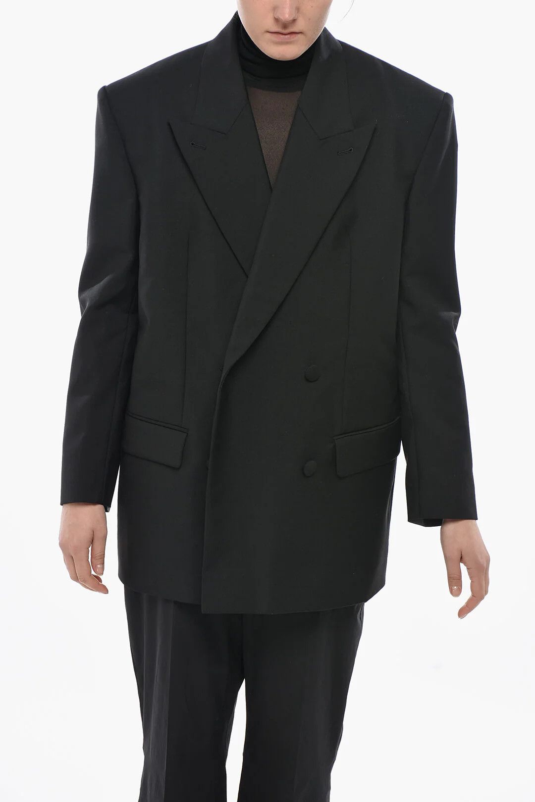 Givenchy og1mm0326 Oversized Double-Breasted Blazer in Black Size S / US 4 / IT 40 - 1 Thumbnail