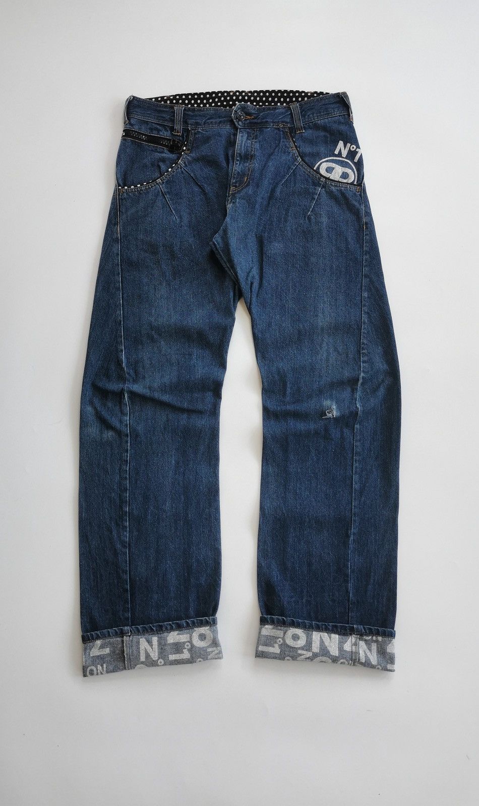 Japanese Brand Rimaster Engineered Loose Fit Polkadot Prints Denim Jeans Size US 33 - 1 Thumbnail