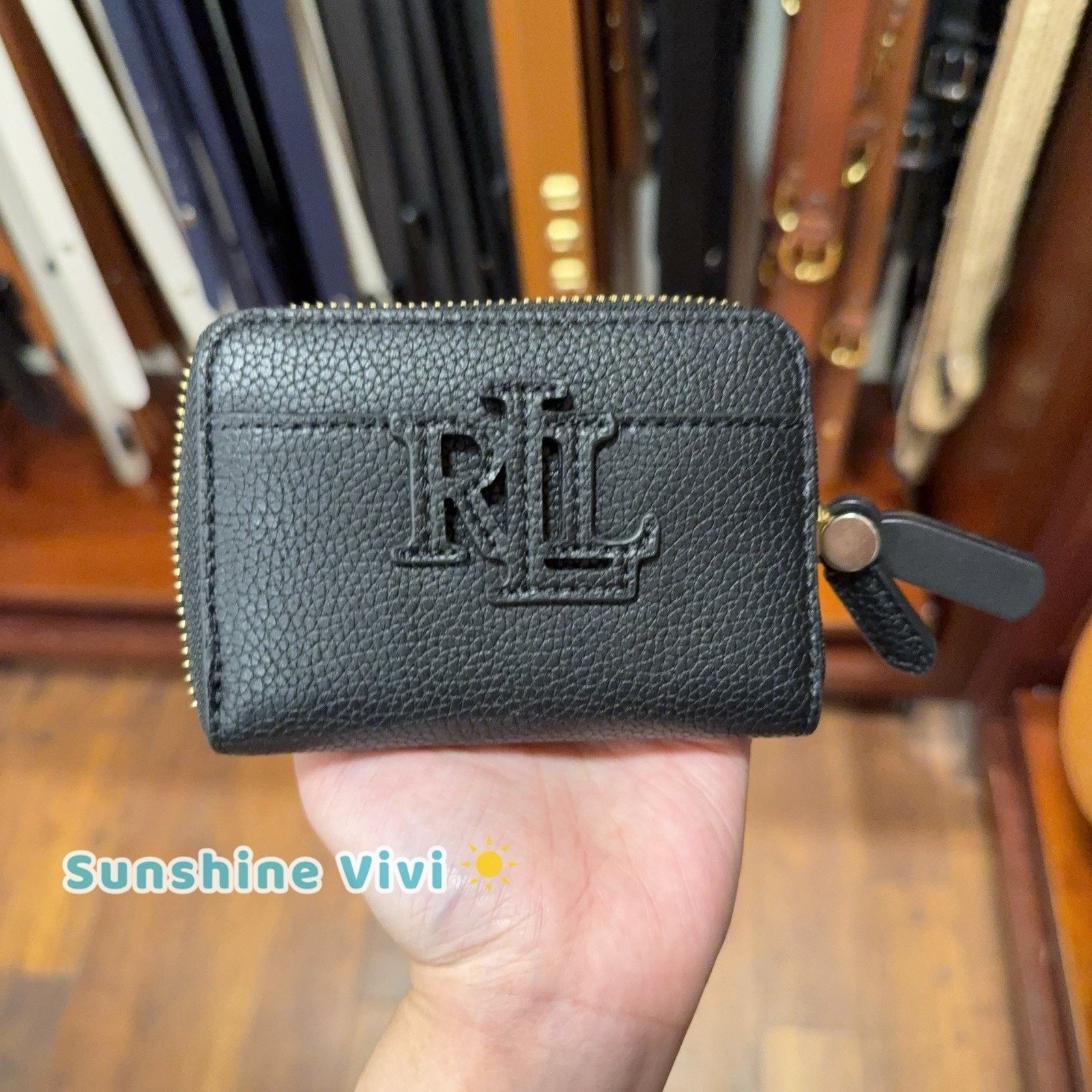 Ralph Lauren NWT RALPH LAUREN Logo Pebbled Leather Zip Wallet Black Size ONE SIZE - 1 Thumbnail