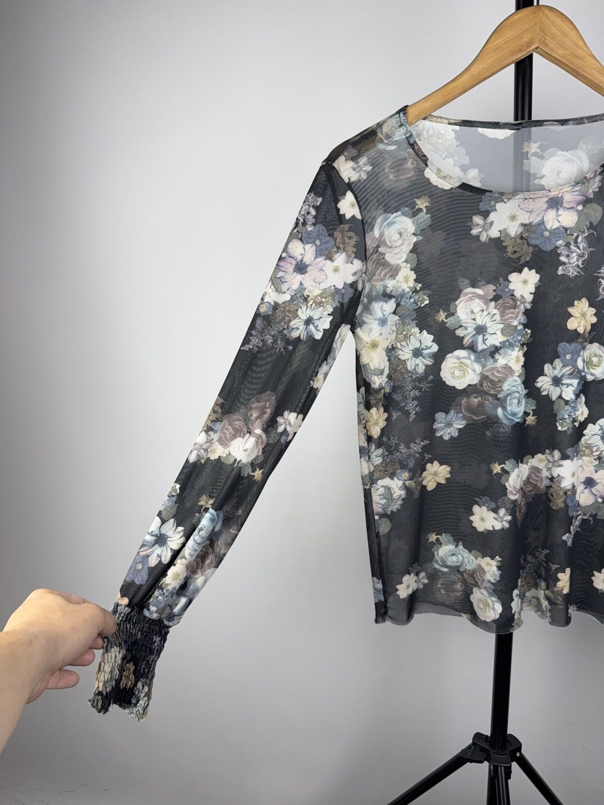 Other 00s Y2K Floral Mesh Blouse Sheer Stretch Top JPG Style Size L / US 10 / IT 46 - 2 Thumbnail