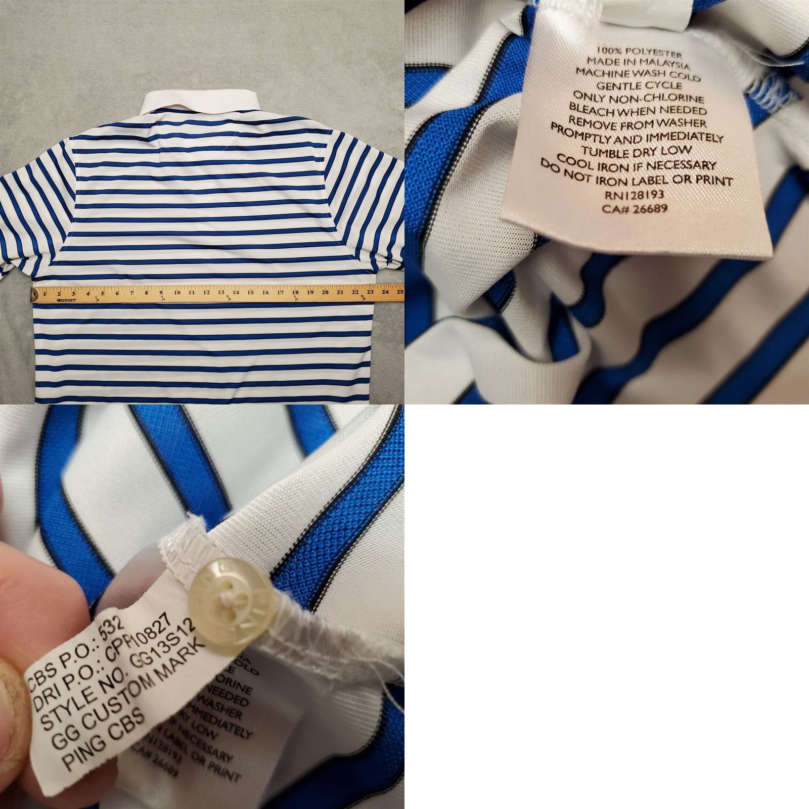 Vintage Ping Shirt Mens XL Blue Striped Performance Polo Golf Casual Size US XL / EU 56 / 4 - 8 Thumbnail