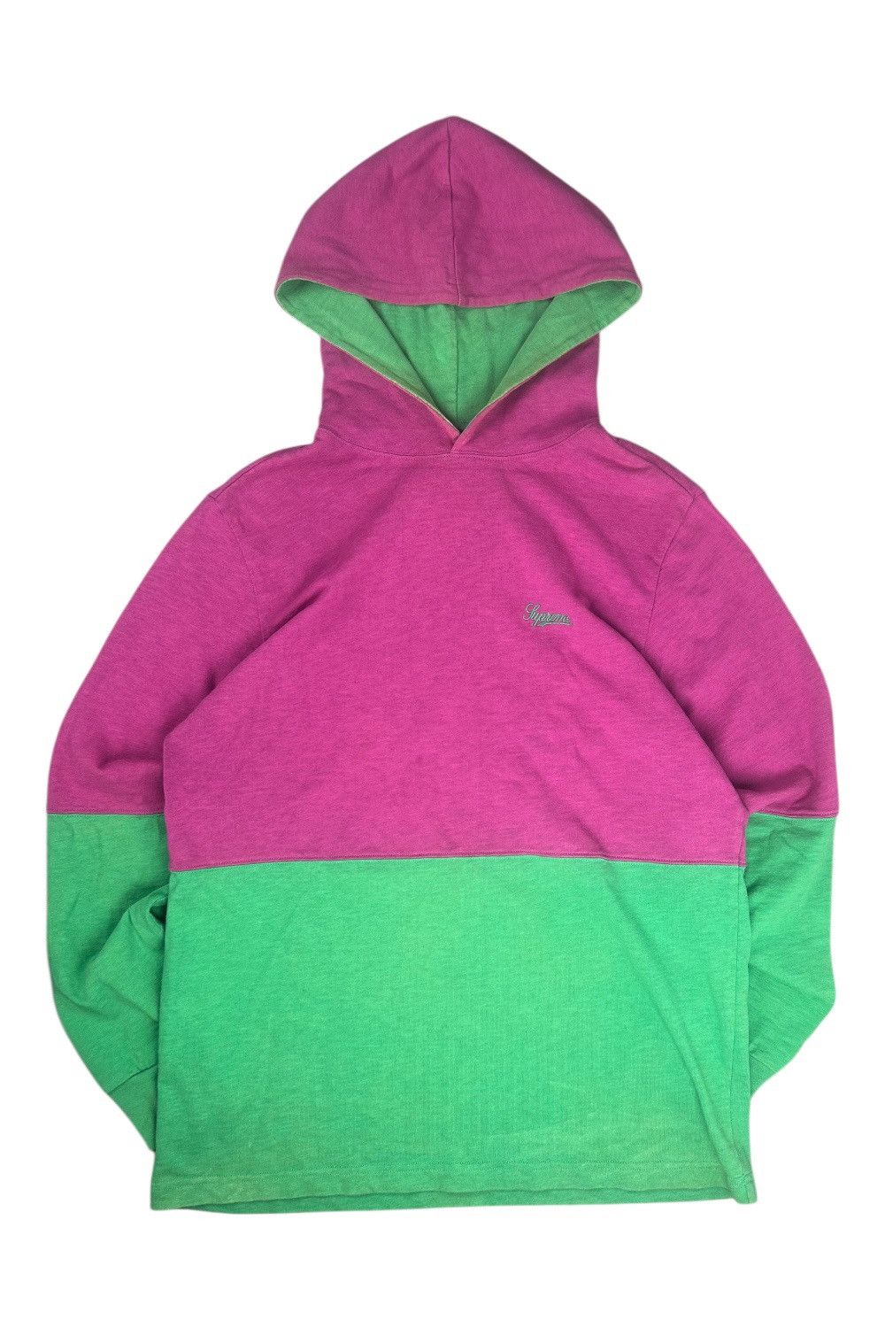 Vintage Supreme Purple and Green Hooded T-shirt - Size M