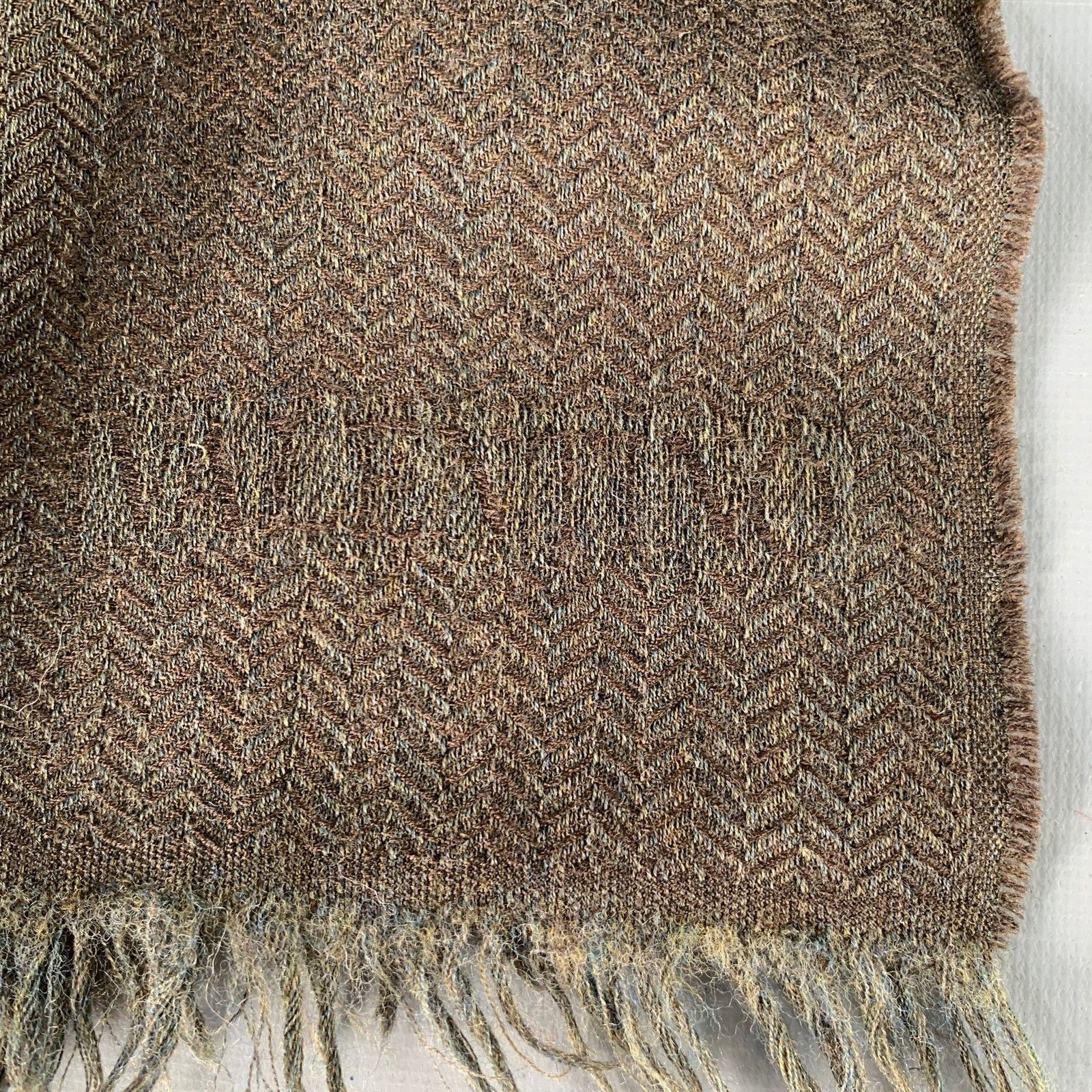 Valentino VALENTINO Brown Olive Herringbone Wool Fringe Scarf Size ONE SIZE - 2 Thumbnail