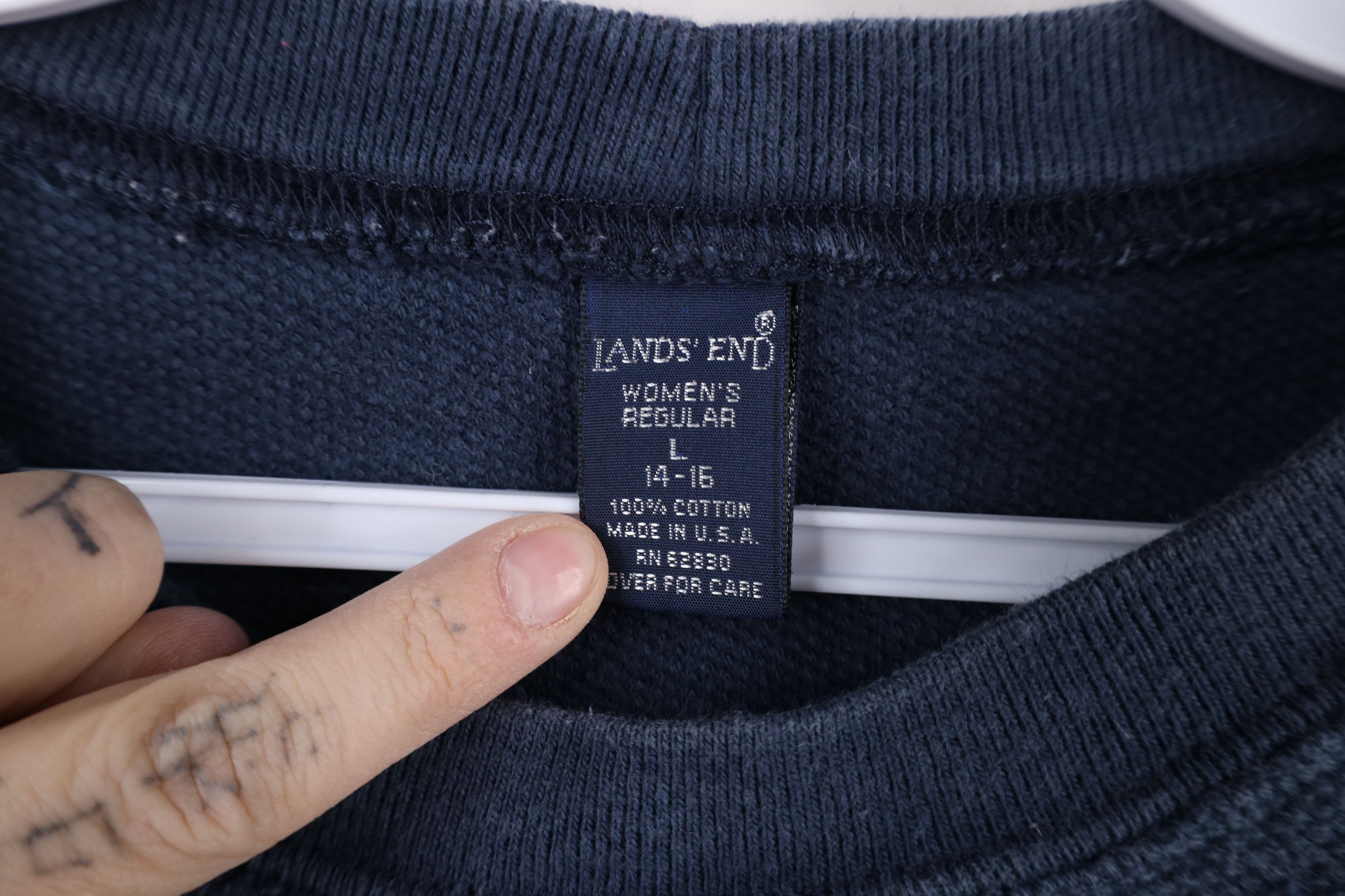 Lands' End × Vintage Vintage 90s Lands End Thermal Waffle Knit Sweatshirt USA Size L / US 10 / IT 46 - 7 Thumbnail
