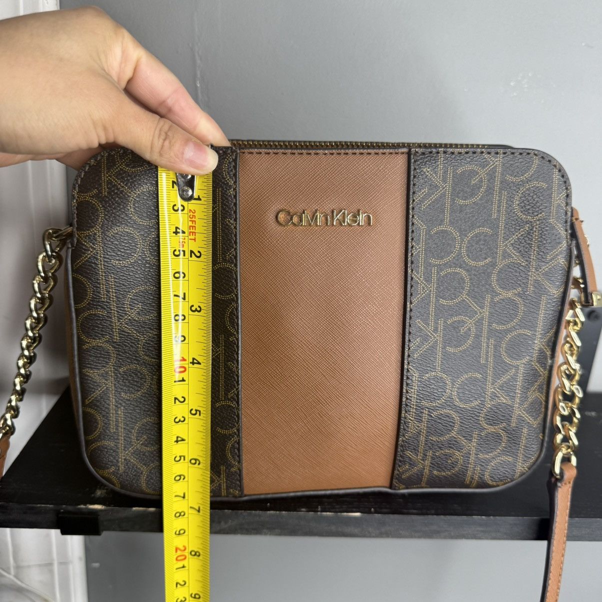 Calvin Klein Calvin Klein Brown Monogram Belt Bag with Tan Center Stripe Size ONE SIZE - 9 Thumbnail
