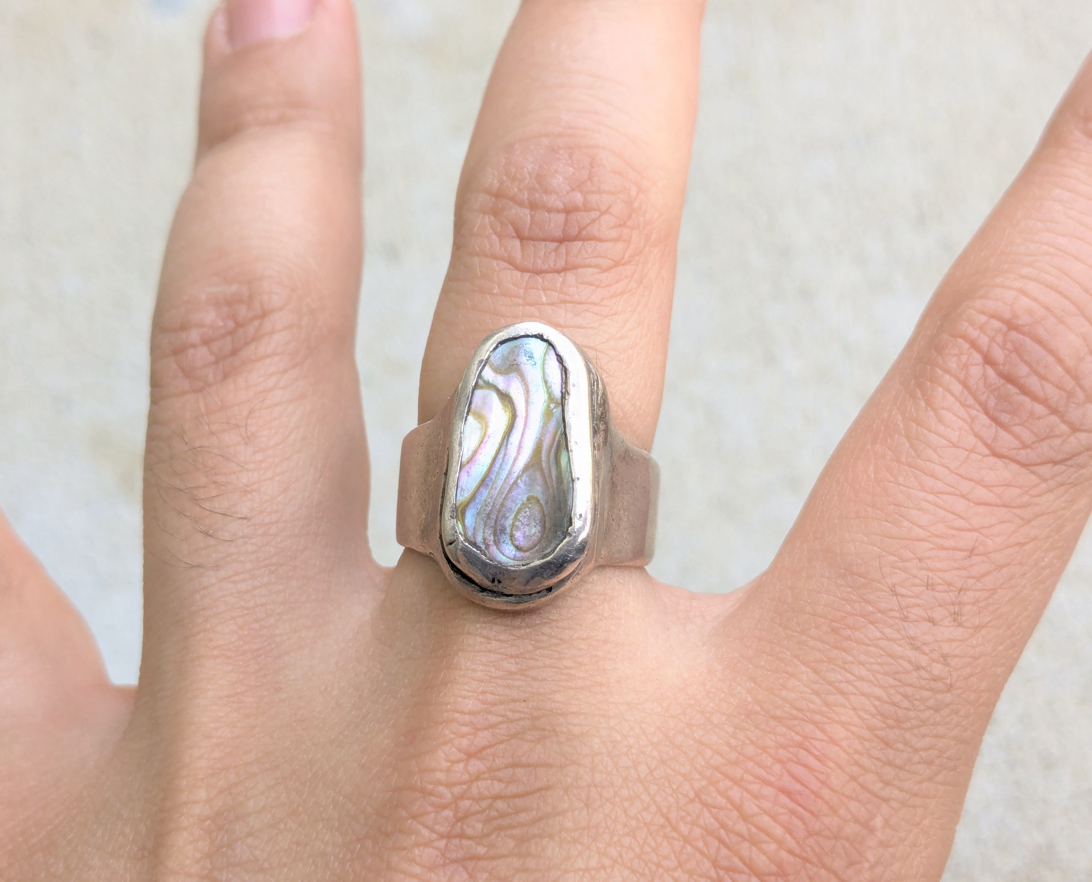 Vintage Vintage Sterling Silver Ring Abalone 9.25 Abstract Modern Size ONE SIZE - 10 Thumbnail