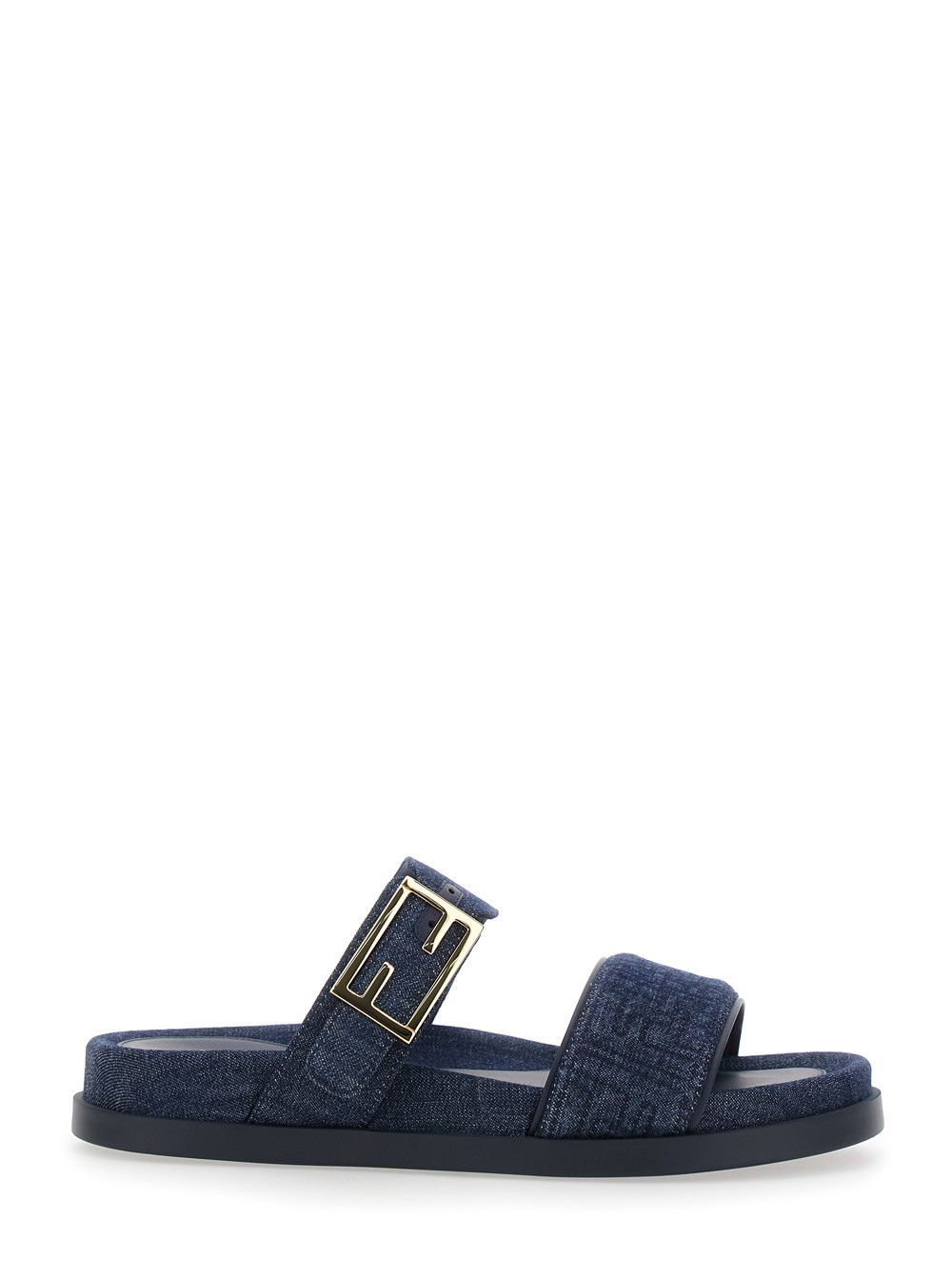 Fendi Blue 'Feel' Sandals with Metallic FF Plate and Embroidered Logo on Front in Leather for Women Size US 7.5 / IT 37.5 - 1 Thumbnail