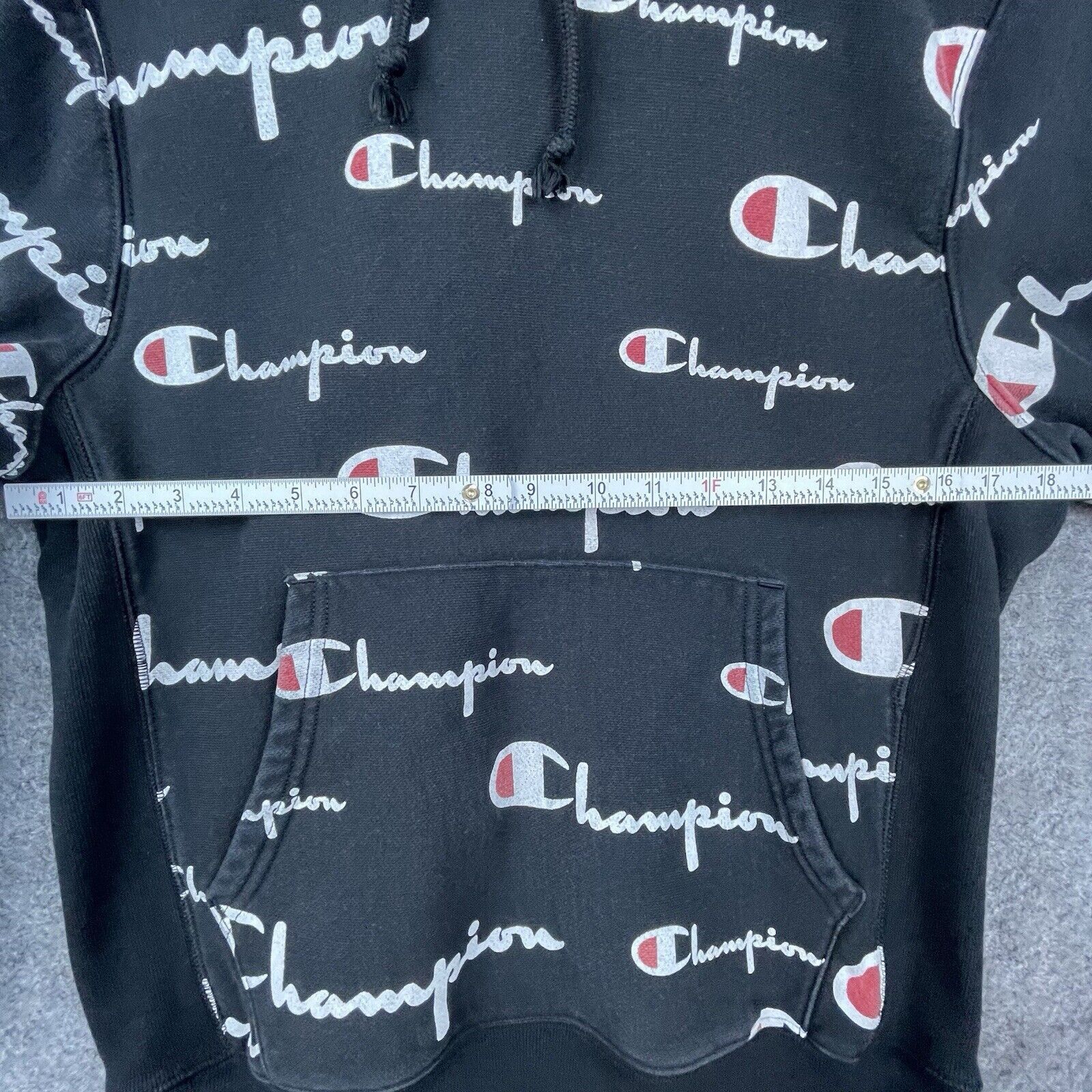 Champion Champion Reverse Weave Hoodie S Black All Over Logo Script Size US S / EU 44-46 / 1 - 6 Thumbnail