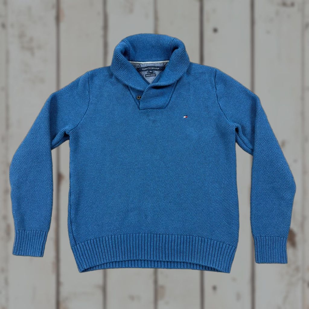 Tommy Hilfiger Tommy Hilfiger Sweater Mens L Blue Knit Merino Wool Pima Cotton Shawl Collar Logo Pullover Casual Size US L / EU 52-54 / 3 - 1 Thumbnail