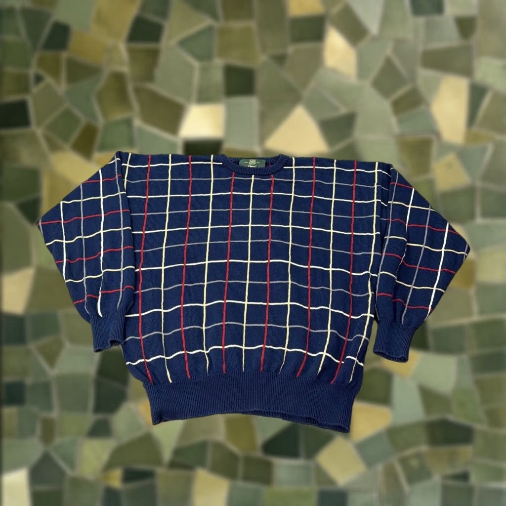 Orvis Orvis Sweater Mens XL Blue Windowpane Check Cotton Knit Crewneck Pullover Size US XL / EU 56 / 4 - 1 Thumbnail