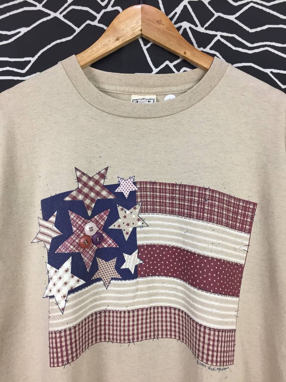 Vintage 90s Vicki Melhart Primitive American Flag Single Stitch Tee Size US XL / EU 56 / 4 - 3 Thumbnail