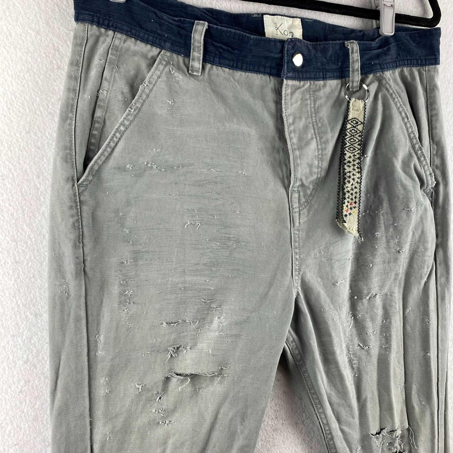 Vintage Koto Pants Mens 33 Gray Distressed Pockets Corduroy Waist Slash Pockets Slim Straight Size US 33 - 4 Thumbnail