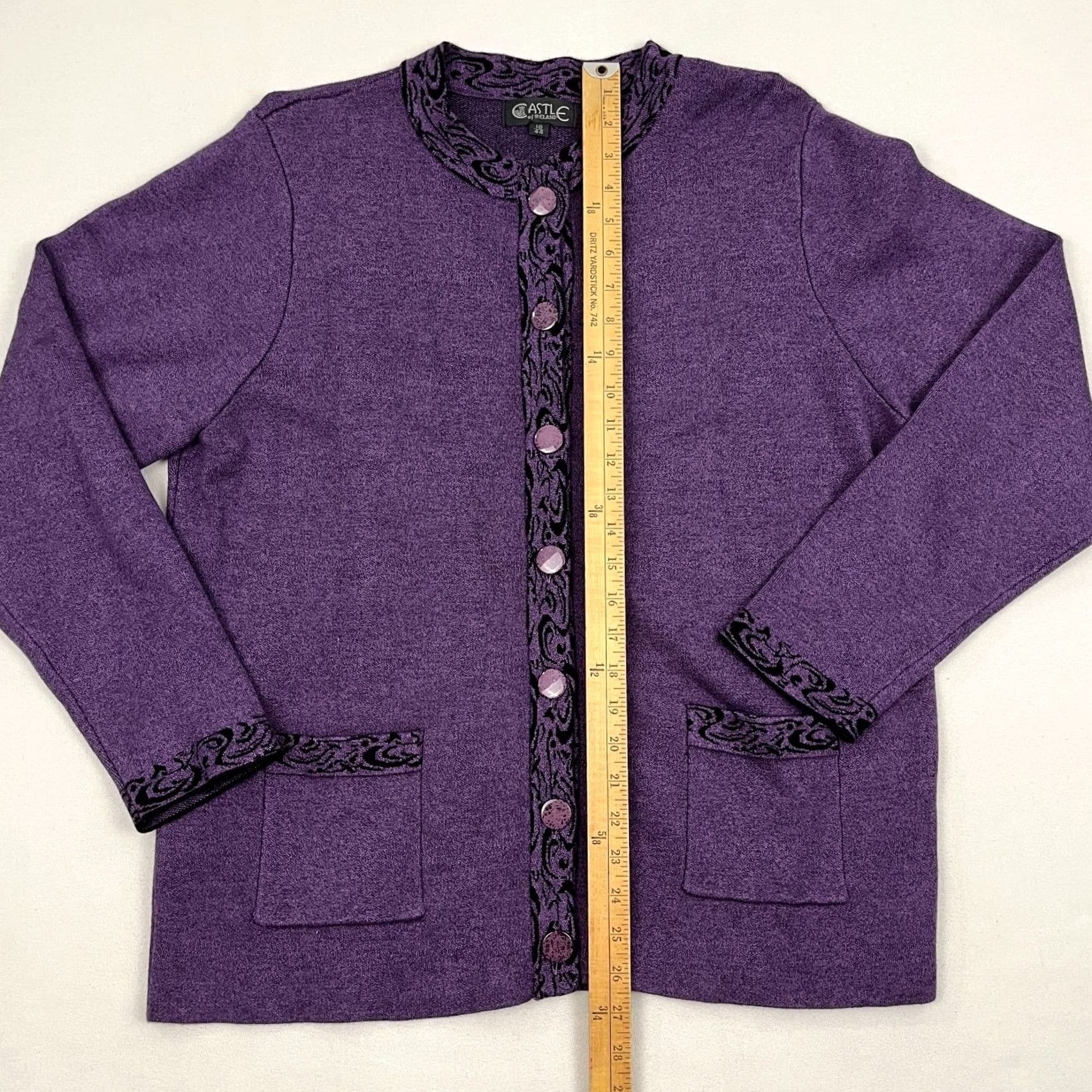 Vintage VINTAGE Castle of Ireland Cardigan Sweater Womens UK 18 44 Purple Wool Blend Patterned Size L / US 10 / IT 46 - 4 Thumbnail