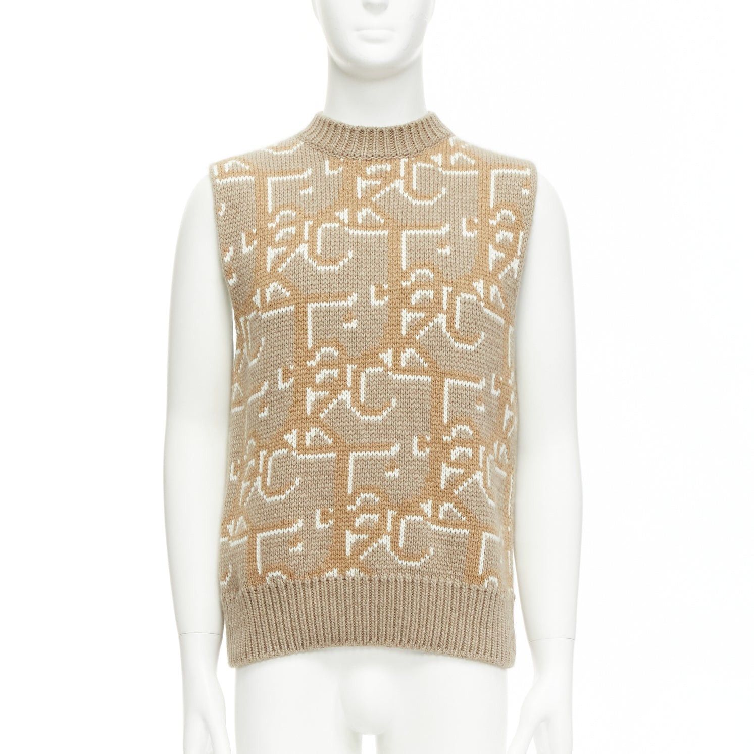 image of Dior 2022 Travis Scott Cactus Jack 100% Cashmere Monogram Sweater Vest Xxs in Beige (Size 2XS)