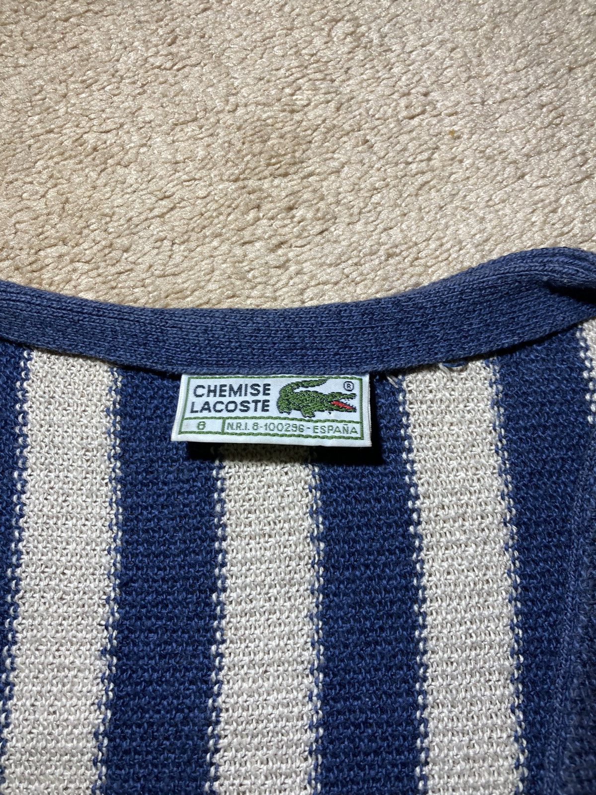 Lacoste Vintage 80s Spain Lacoste Striped Cardigan Logo 8 Navy 90s Size US L / EU 52-54 / 3 - 2 Thumbnail