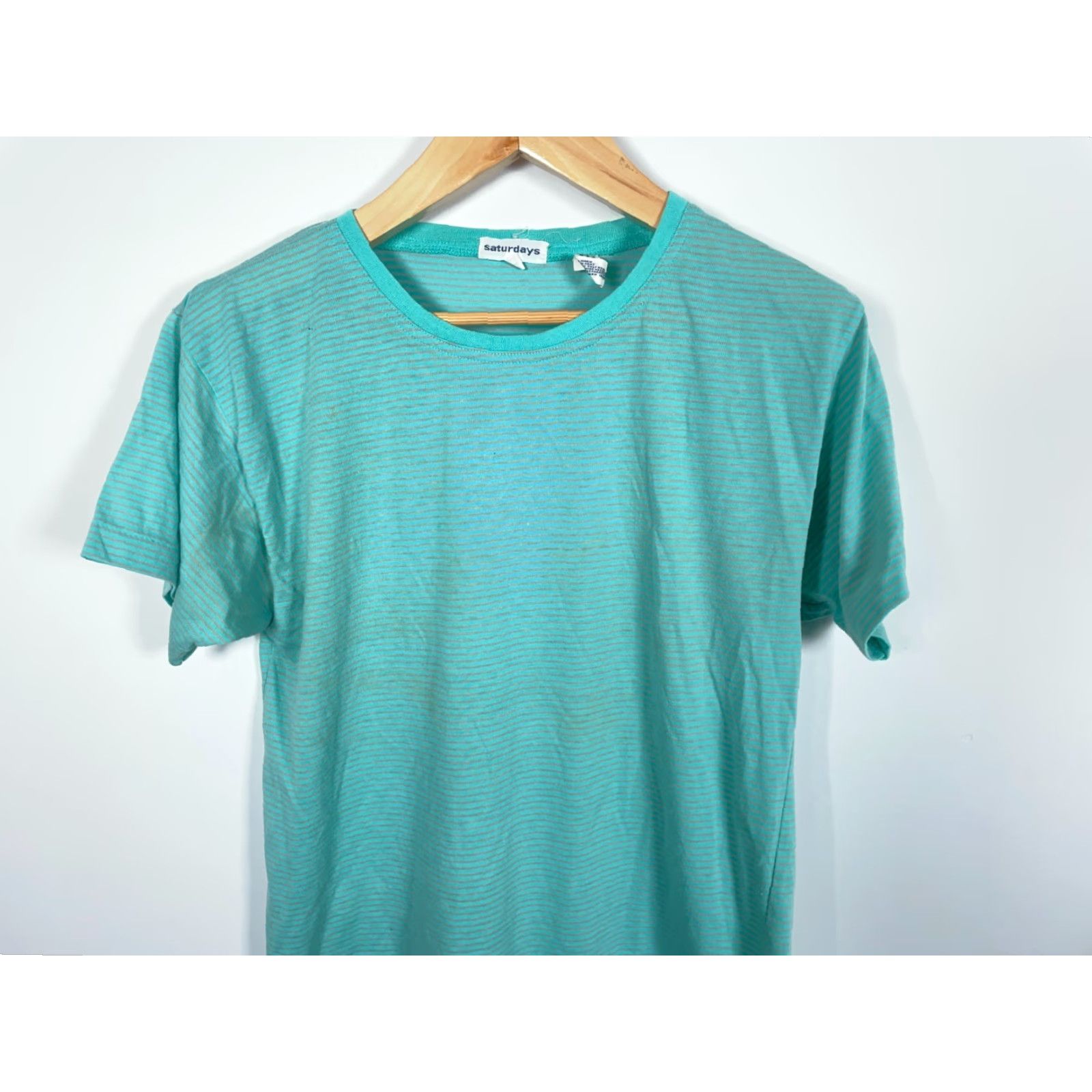 Saturdays NYC VTG Saturdays Striped T-Shirt Adult Large Green Single Stitch Thin Skater Surf Size US L / EU 52-54 / 3 - 4 Thumbnail