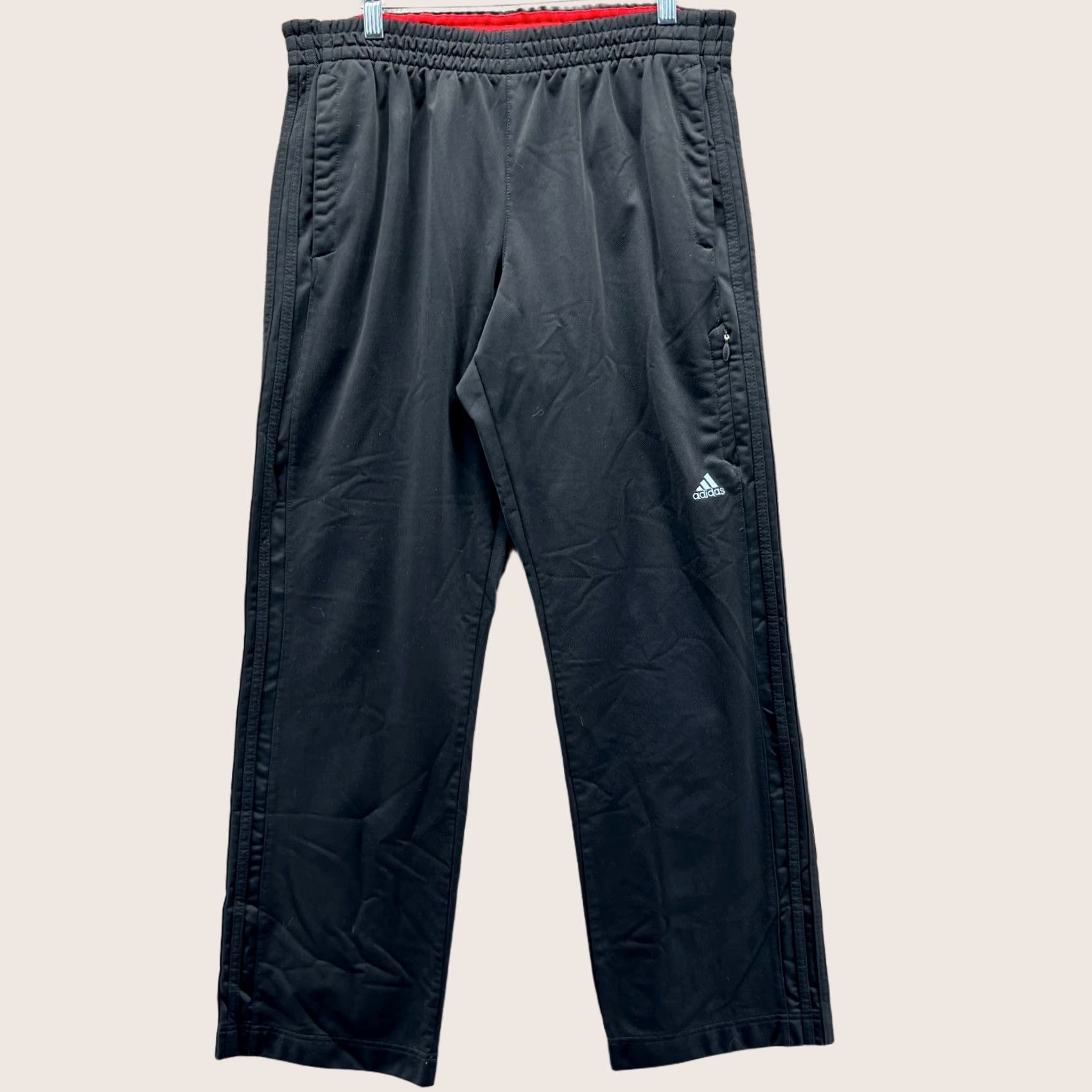 Adidas VINTAGE adidas Pants Mens Large Black Red Trefoil Zip Straight Sweatpants Y2K Size US 33 - 1 Thumbnail