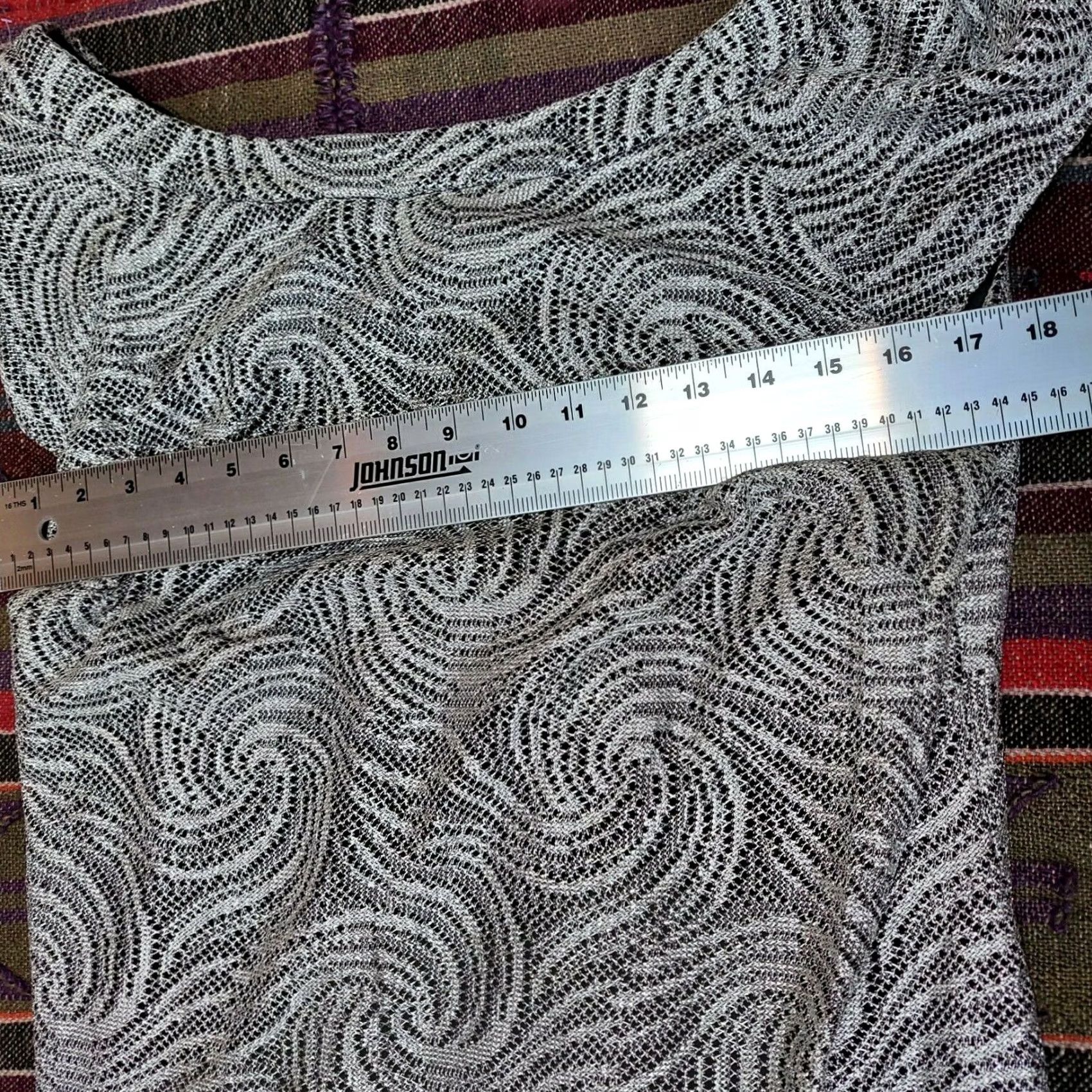 Vintage S.L. Fashions Womens Scoop Neck Metallic Crochet Fringe Hem Dress Silver Size 18 Size XXL / US 16-18 / IT 52-54 - 6 Thumbnail