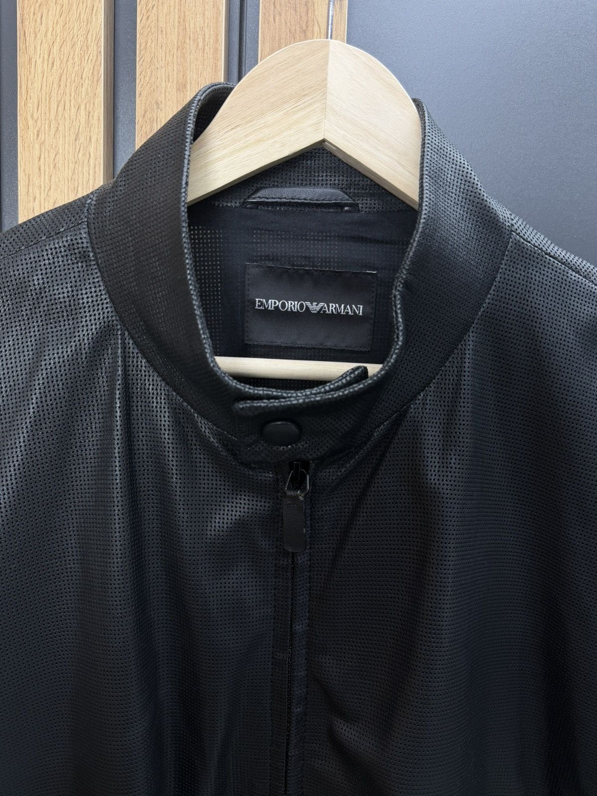 Emporio Armani Emporio Armani Black Perfored Leather Jacket Size 52 Size US L / EU 52-54 / 3 - 2 Thumbnail
