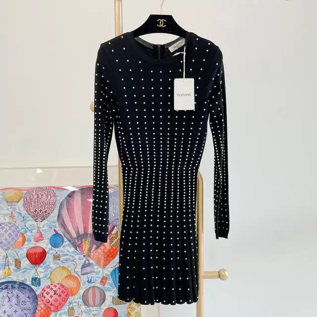 Valentino Valentino Black Crystal Knit Dress Size US S / EU 44-46 / 1 - 1 Thumbnail
