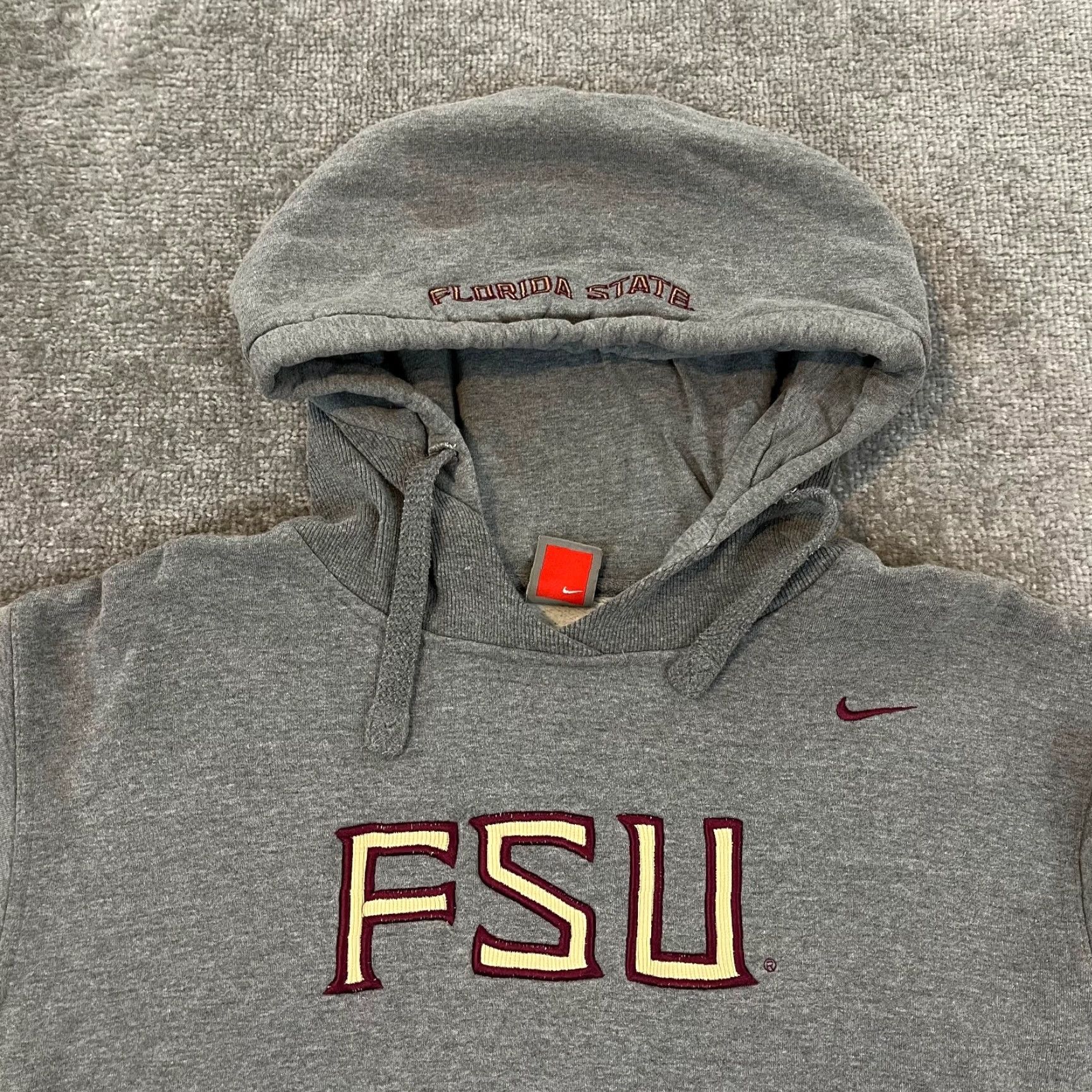 Nike VINTAGE Nike FSU Hoodie Mens S / L Gray Sweatshirt VTG Florida State University Swoosh Pullover Hooded Size US S / EU 44-46 / 1 - 2 Thumbnail