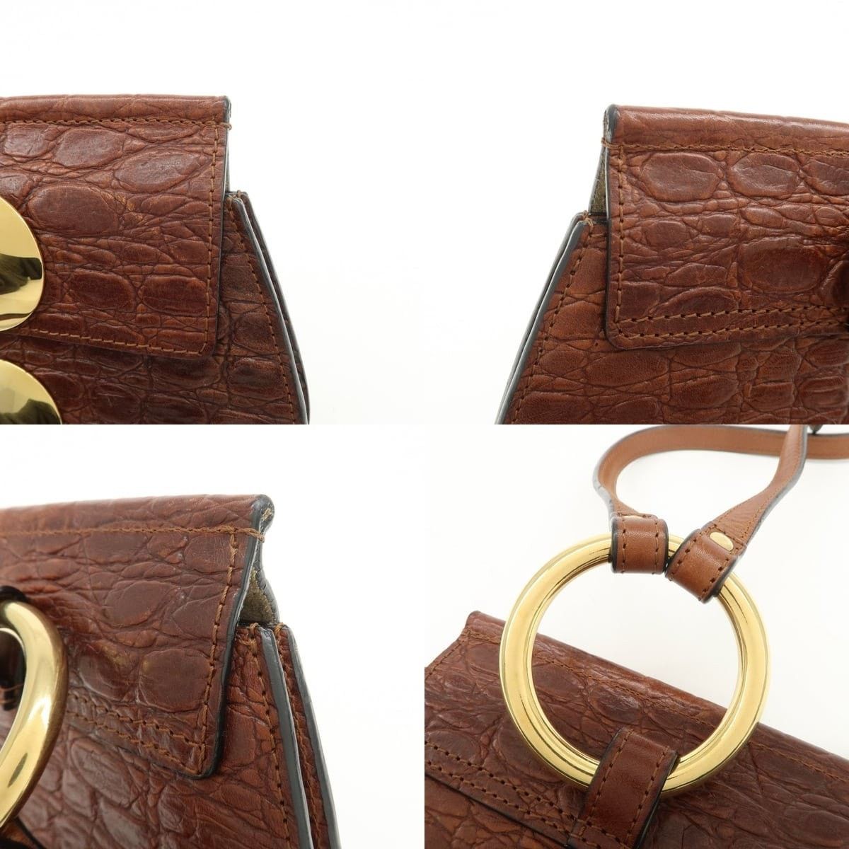 Chloe Chloe Croc-Embossed Leather Shoulder Bag Brown Size ONE SIZE - 6 Thumbnail