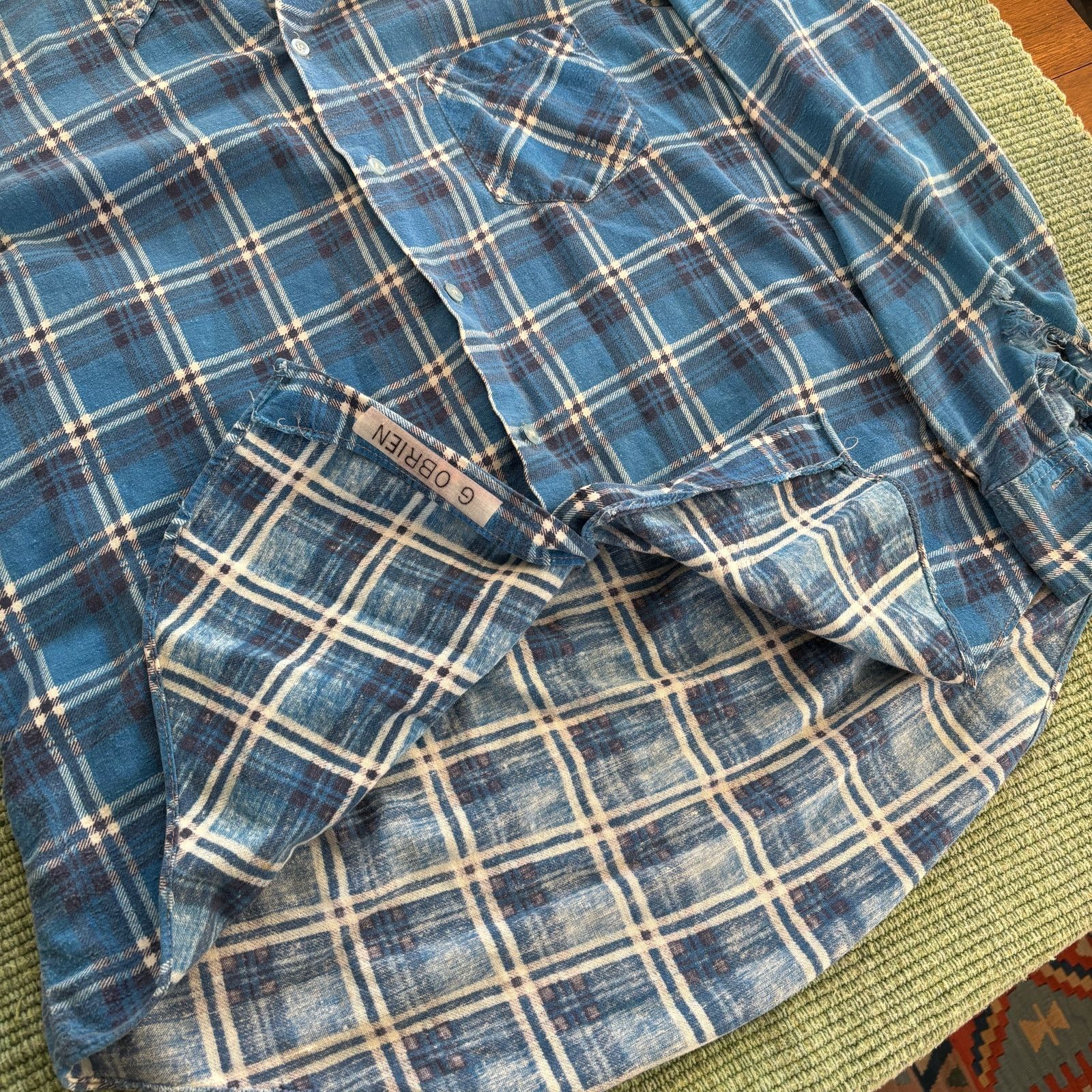 Vintage 1980s thrashed distressed vintage cotton blue flannel shirt Size US XL / EU 56 / 4 - 7 Thumbnail