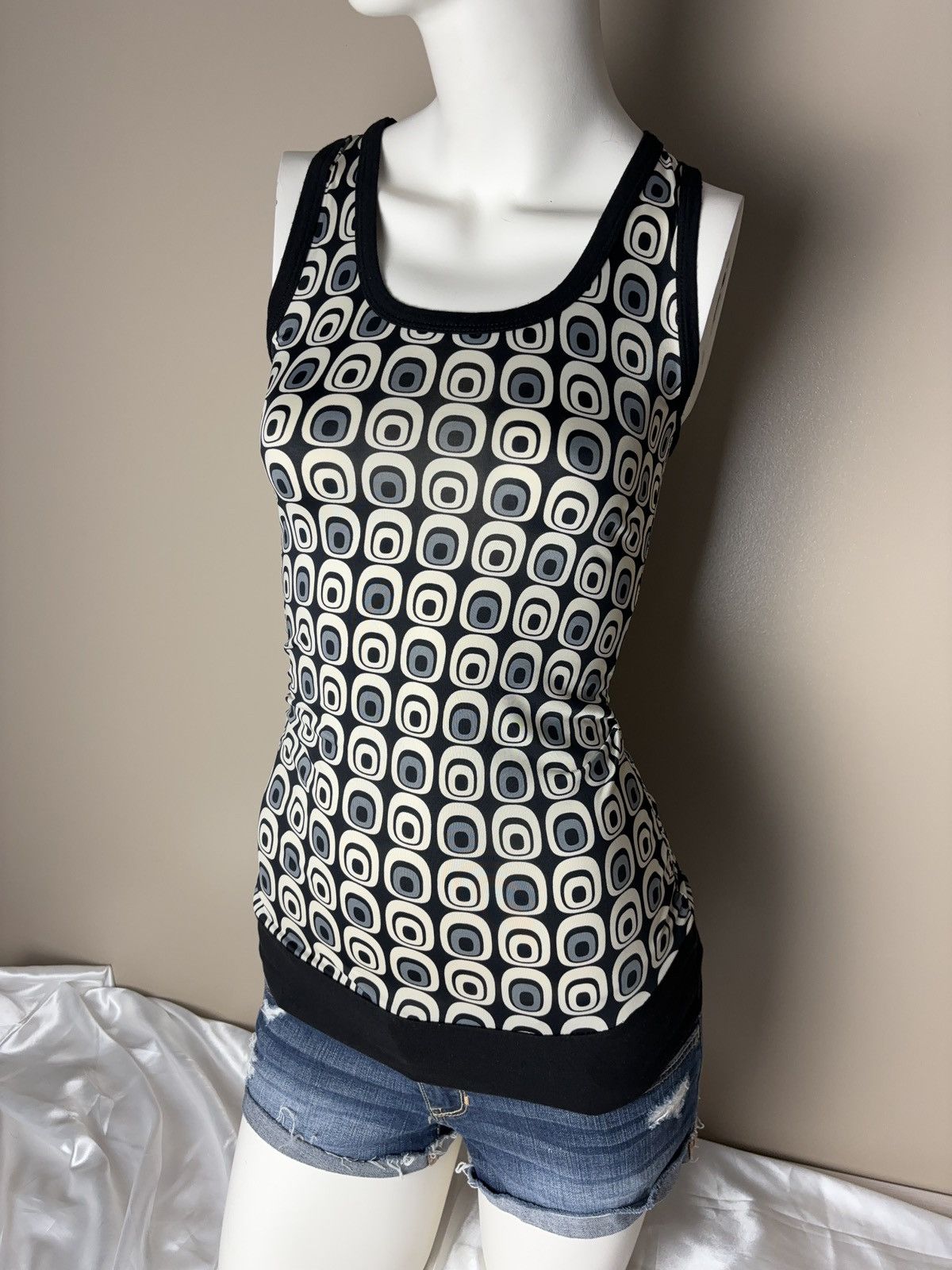 Vintage French Printed Skinny Tank Top Size S / US 4 / IT 40 - 1 Thumbnail