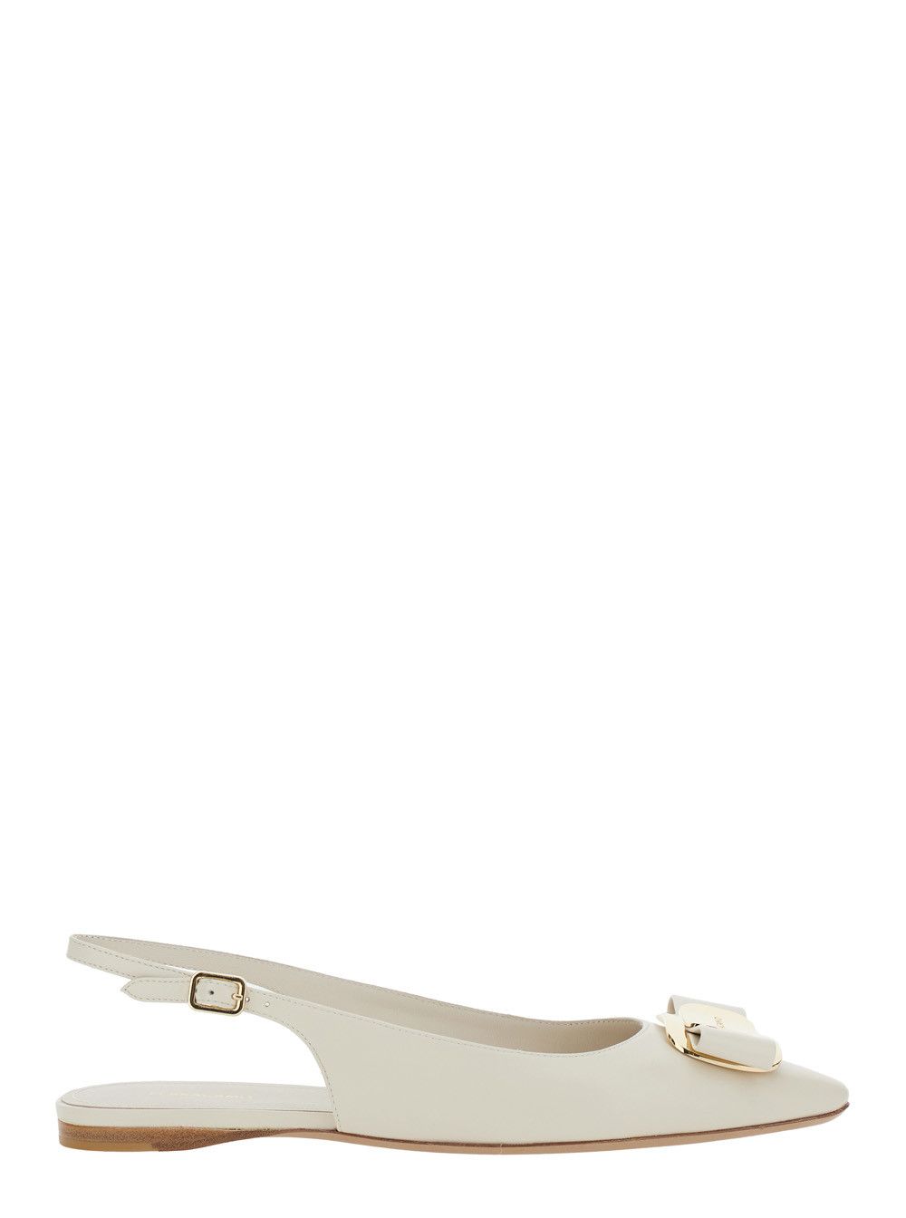 Salvatore Ferragamo White 'Zelmi' Slingback Ballet Shoes with Logo Plate on the Front In Leather for Women Size US 7 / IT 37 - 1 Thumbnail