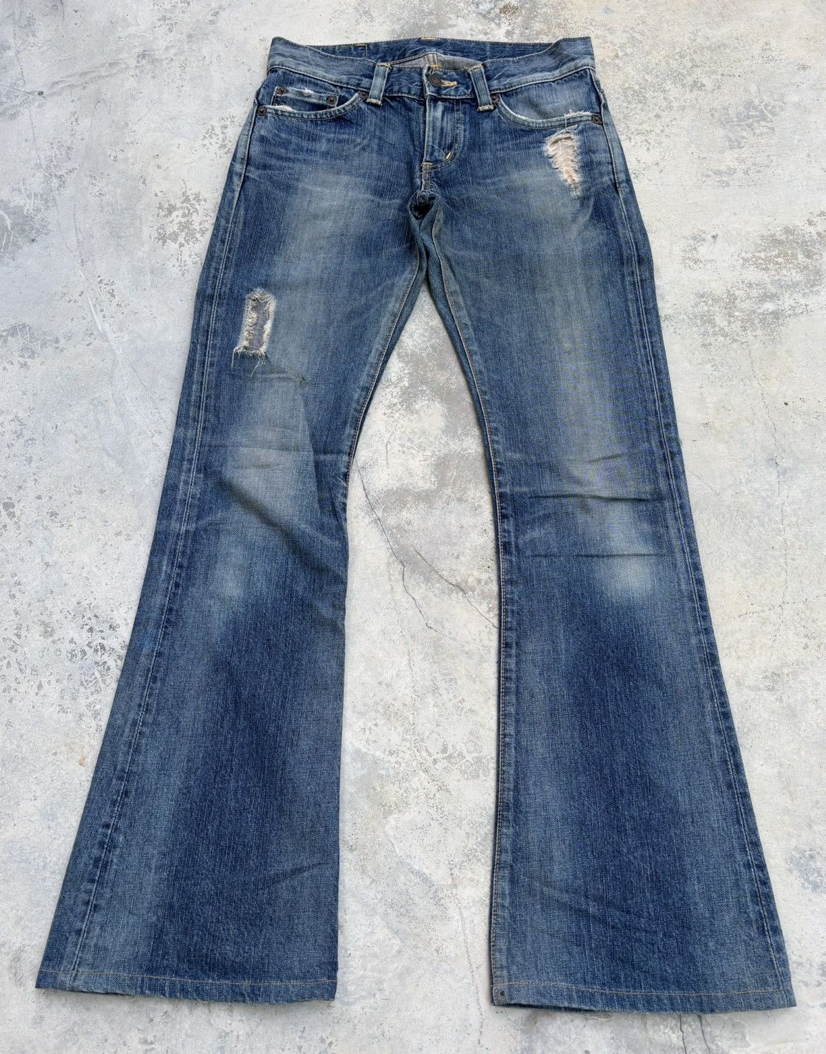 If Six Was Nine Flare Jeans Edwin 503 Japan Mud Wash Distress Bootcut Jean Size 29" - 1 Thumbnail