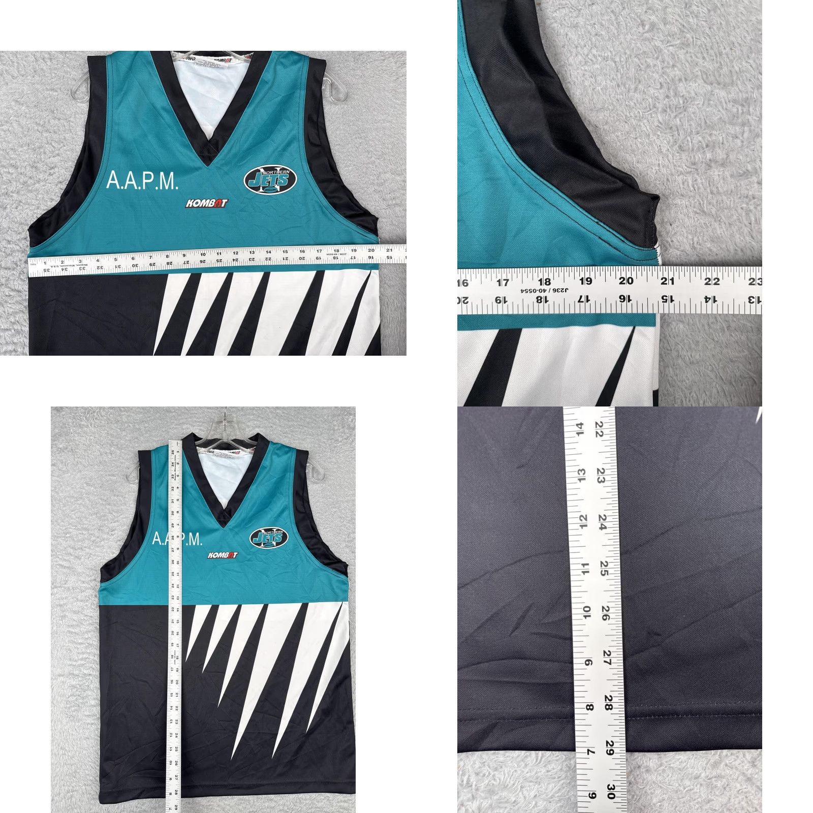 Vintage Kombat Northern Jets Jersey Mens M Sleeveless Teal Black 18 AFL V-Neck Tank Shirt Sports Graphic Print Lightweight Breathable Size US M / EU 48-50 / 2 - 8 Thumbnail