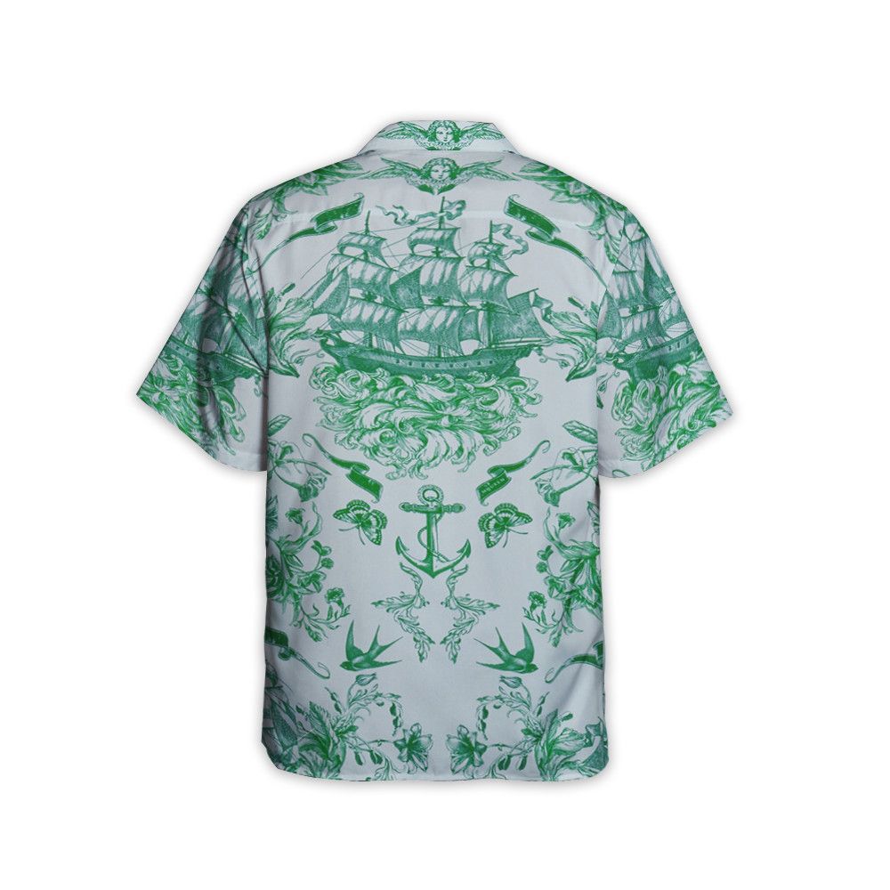 Designer Men’s Sailor Tattoo Hawaiian Shirt – Blue/Green Aesthetic Size US S / EU 44-46 / 1 - 2 Thumbnail