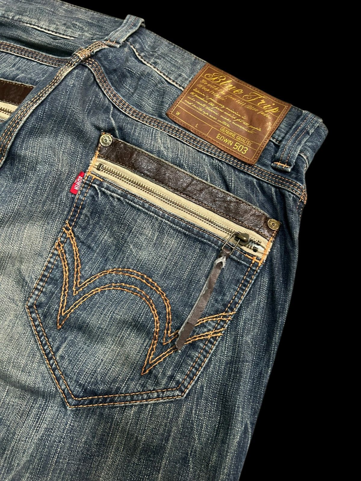 Japanese Brand × Kapital × Vintage EDWIN Blue Trip 503 Rare Design Denim ☠️☠️ Size US 36 / EU 52 - 9 Thumbnail