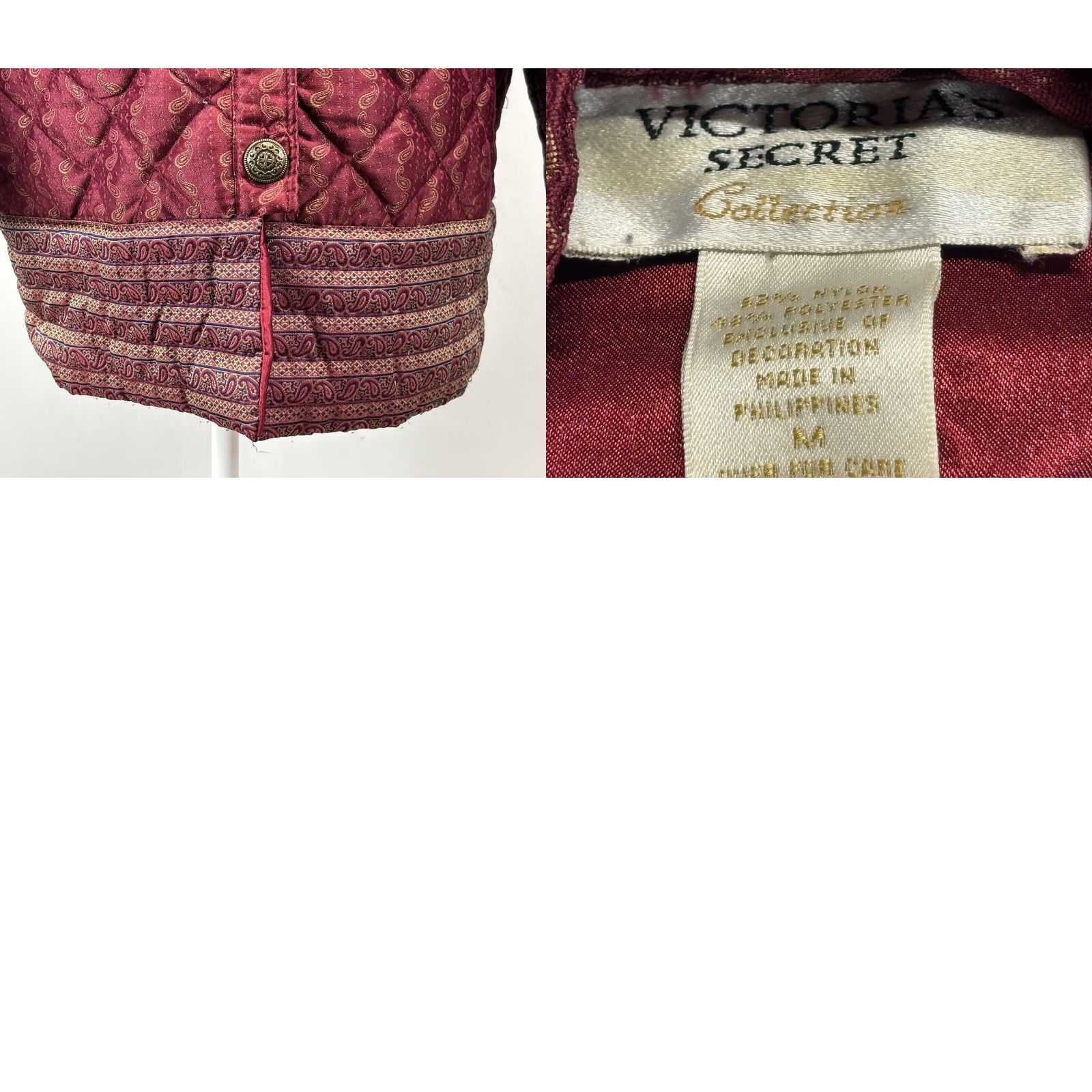 Victoria's Secret VINTAGE Victoria's Secret Quilted Jacket Medium Dark Red Gold Paisley 90s Womens Size M / US 6-8 / IT 42-44 - 8 Thumbnail