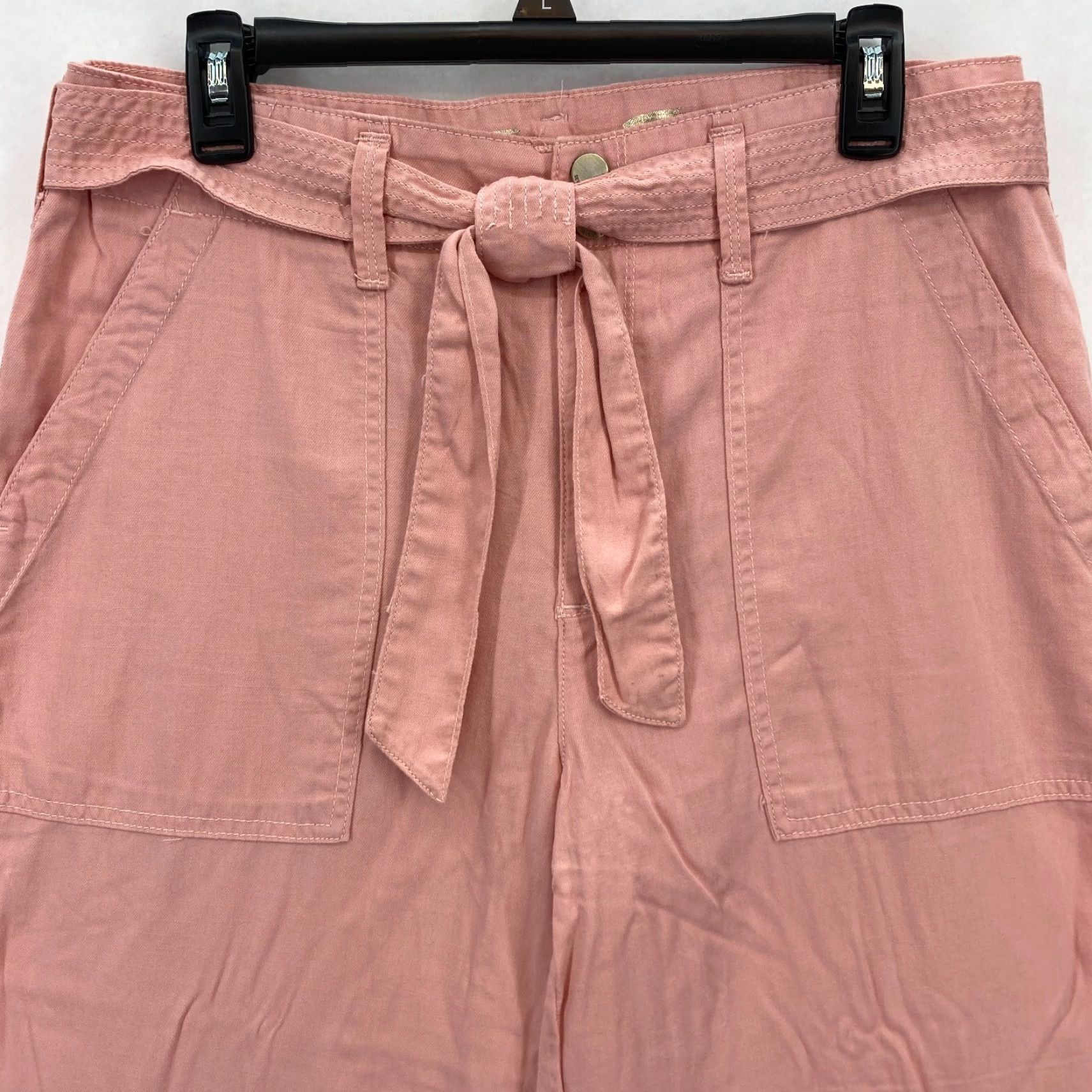 Vintage Seven7 Pants Women's 10 Wide Leg Cropped Pink Belted Patch Pockets Casual NWT Size 32" / US 10 / IT 46 - 2 Thumbnail