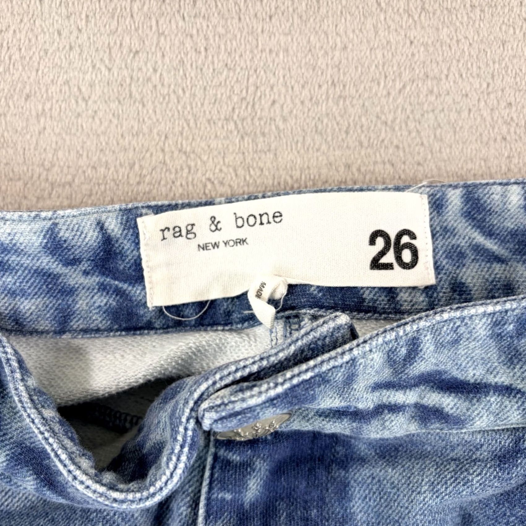 Rag & Bone rag & bone Miramar Sid Printed Carpenter Jeans Blue Wash Women 26 Cotton Terry Carpent er Bohemian 5-Pocket High Rise Jeans Womens Size 26" / US 2 / IT 38 - 2 Thumbnail