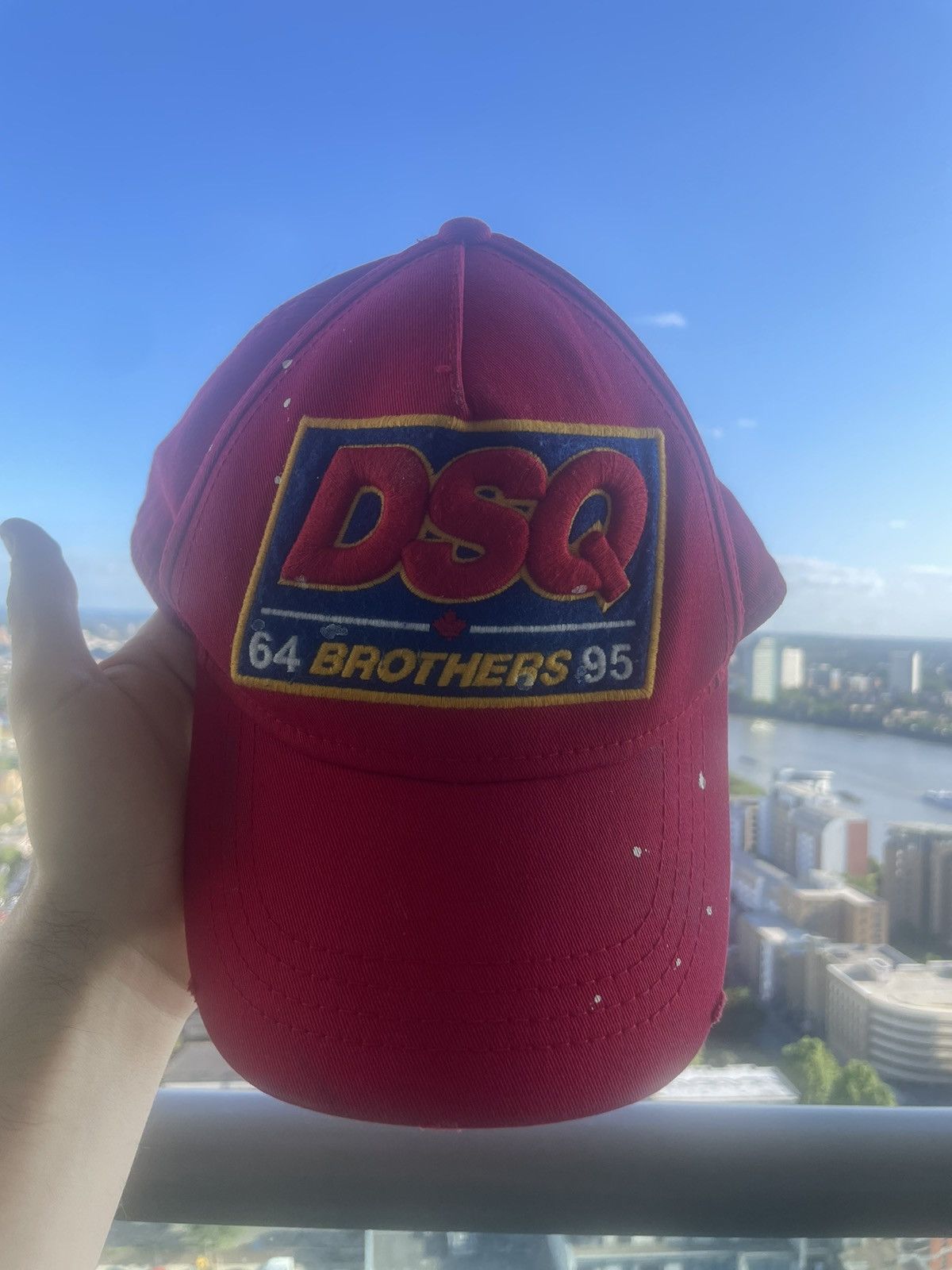 Designer × Dsquared2 Dsquared2 Red Distressed Baseball Cap Size ONE SIZE - 1 Thumbnail
