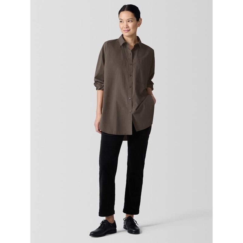 Eileen Fisher Eileen Fisher Brown Washed Poplin Classic Collar Long Shirt Size M / US 6-8 / IT 42-44 - 1 Thumbnail