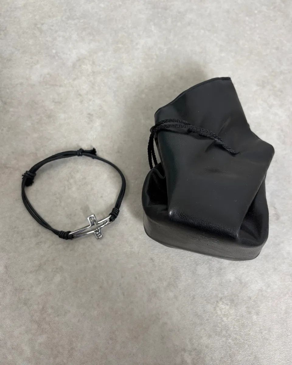 Vintage Cesare Paciotti Black Leather Cord Cross Bracelet Size ONE SIZE - 2 Thumbnail