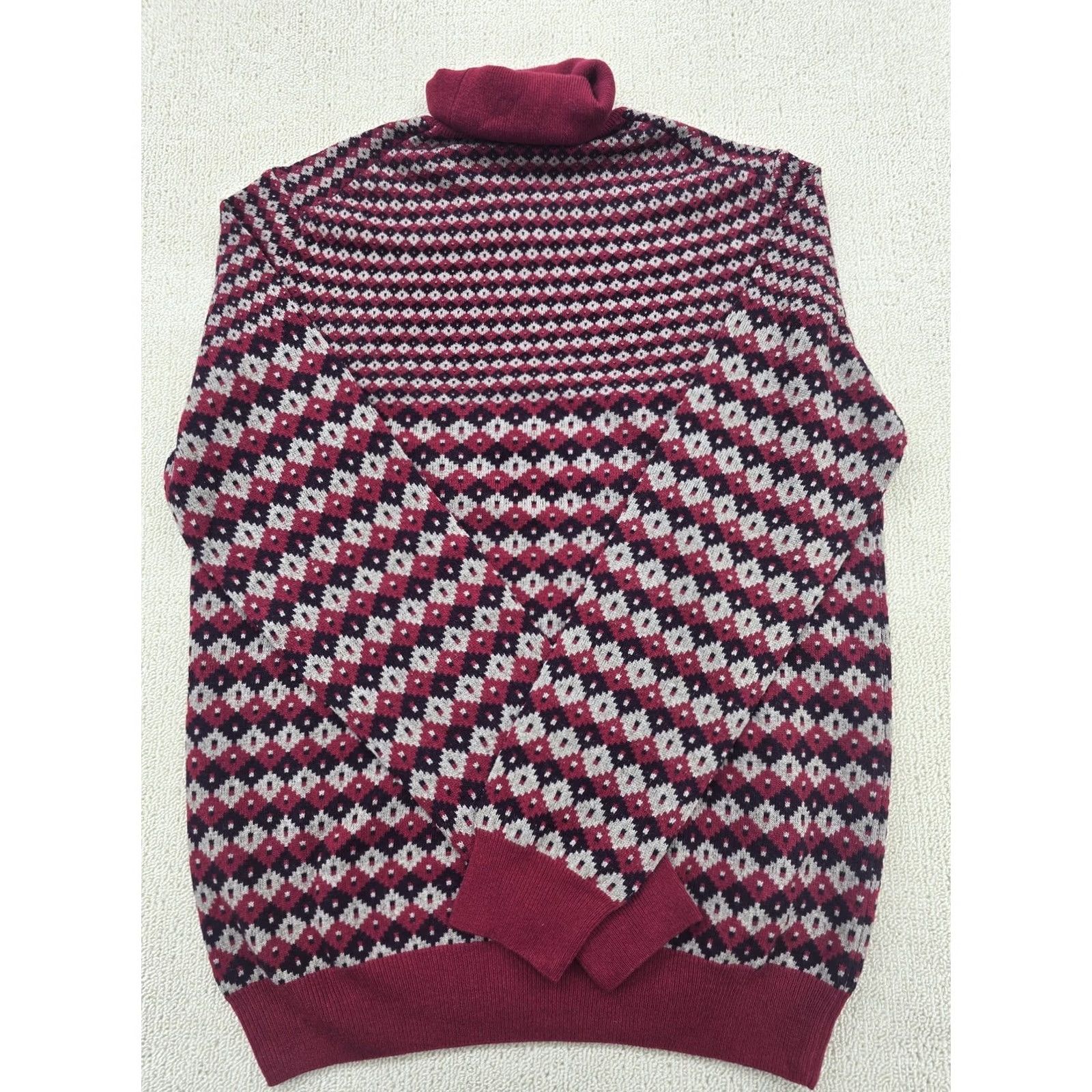 Harmont & Blaine Harmont & Blaine Men’s Burgundy Checkered Turtleneck Sweater Italy, XL, Knit Jacquard, Casual Size US XL / EU 56 / 4 - 3 Thumbnail