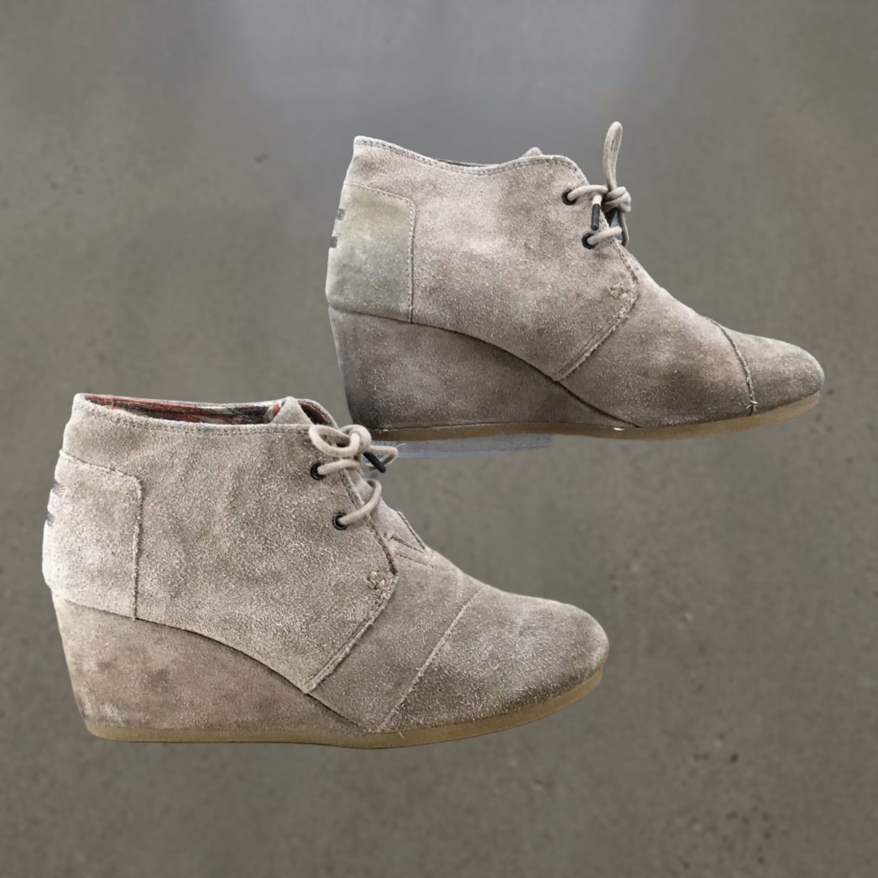 Toms TOMS Boots Womens 9.5 Taupe Desert Wedge Booties Suede Lace Up Comfort Round Toe Casual Everyday Size US 10 / IT 40 - 1 Thumbnail