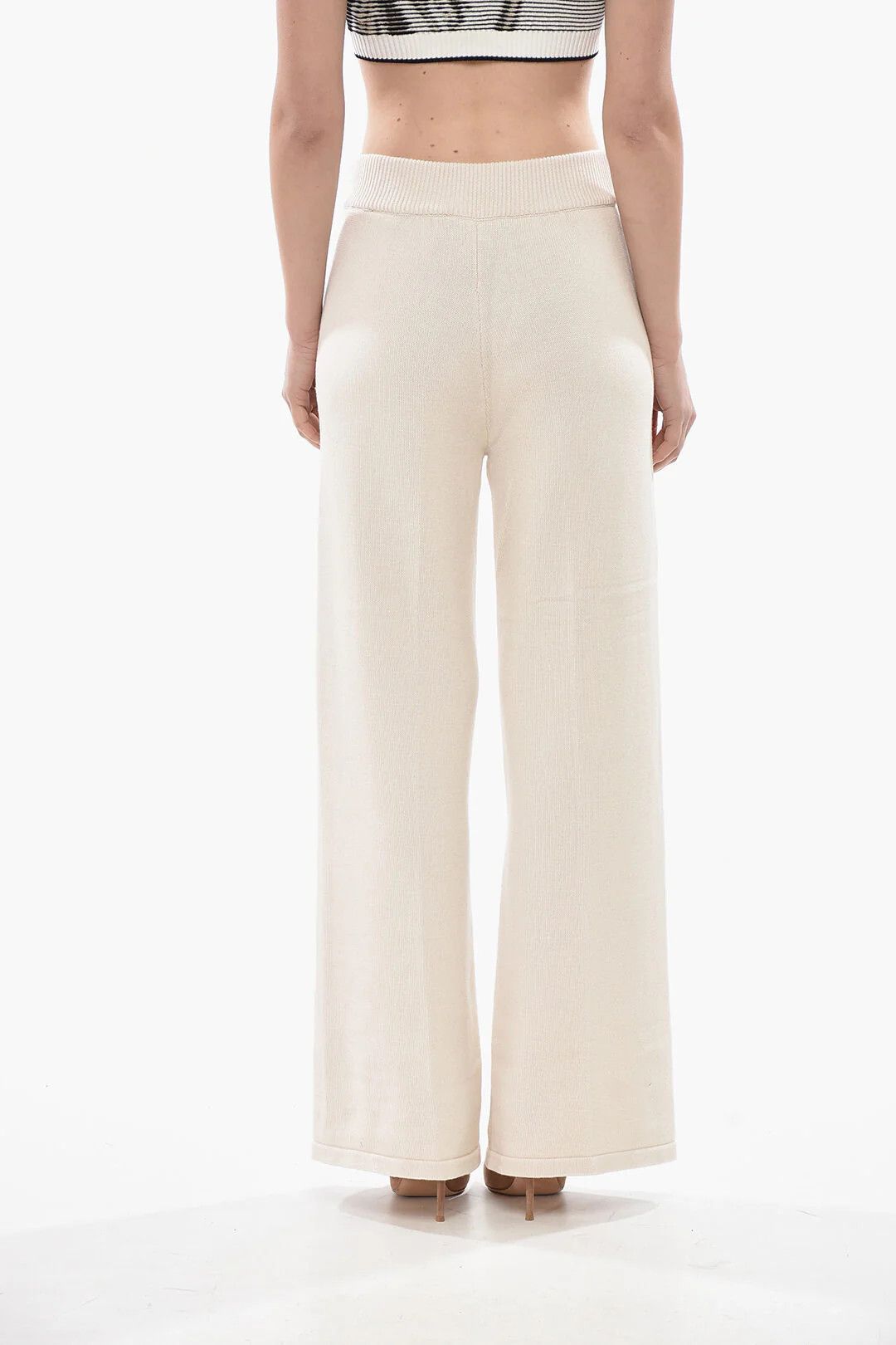 Palm Angels og1mm0326 Knit Palazzo Pant in White Size 30" / US 8 / IT 44 - 2 Thumbnail