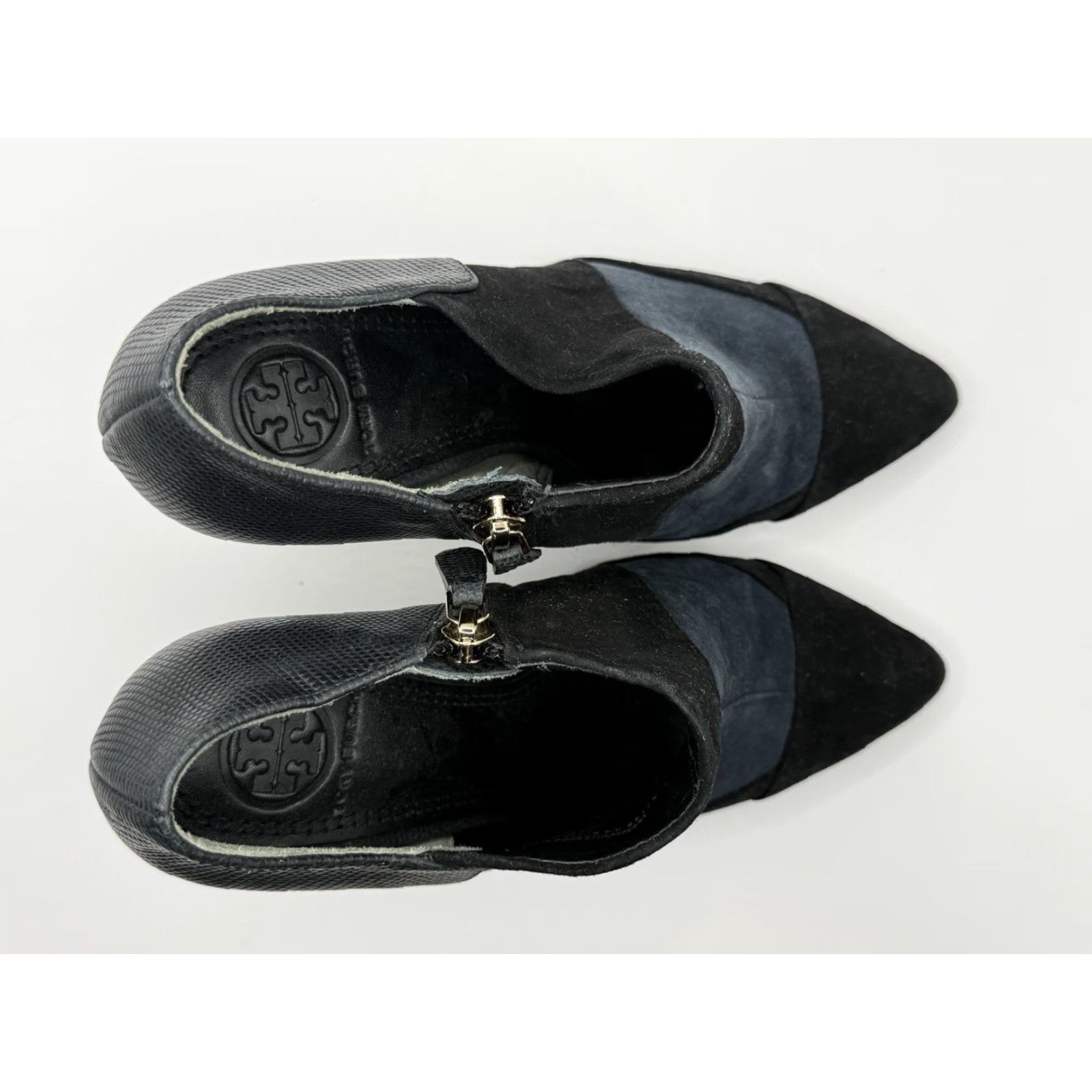 Tory Burch TORY BURCH Lorelei Suede & Leather Color Block Pointed Toe Pumps Bootie 5M Women Black Leather Lining Ultra High Kitten Heel Size US 5 / IT 35 - 2 Thumbnail