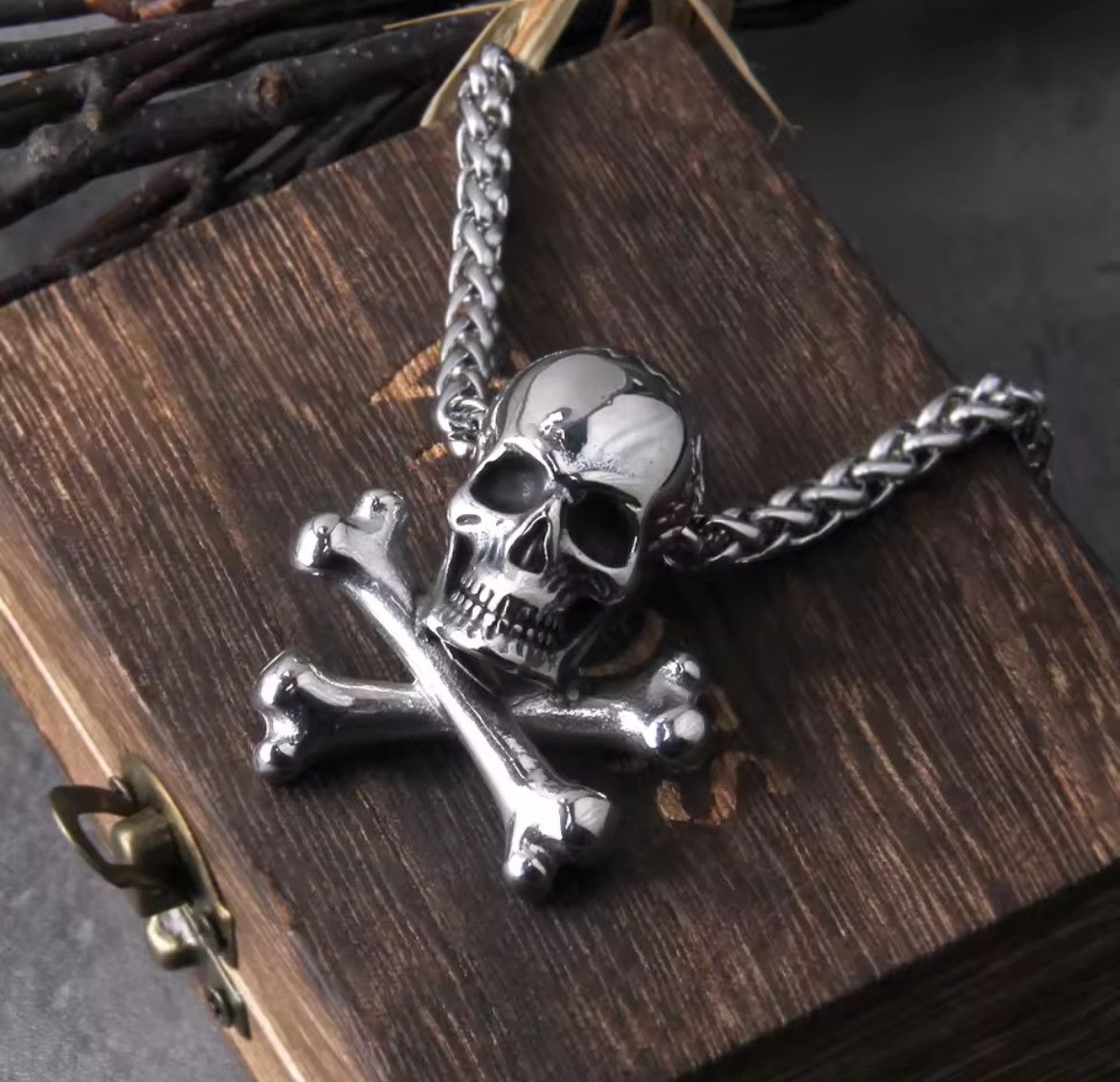 Vintage Steel Skull Chain Pendant Necklace Size ONE SIZE - 1 Thumbnail