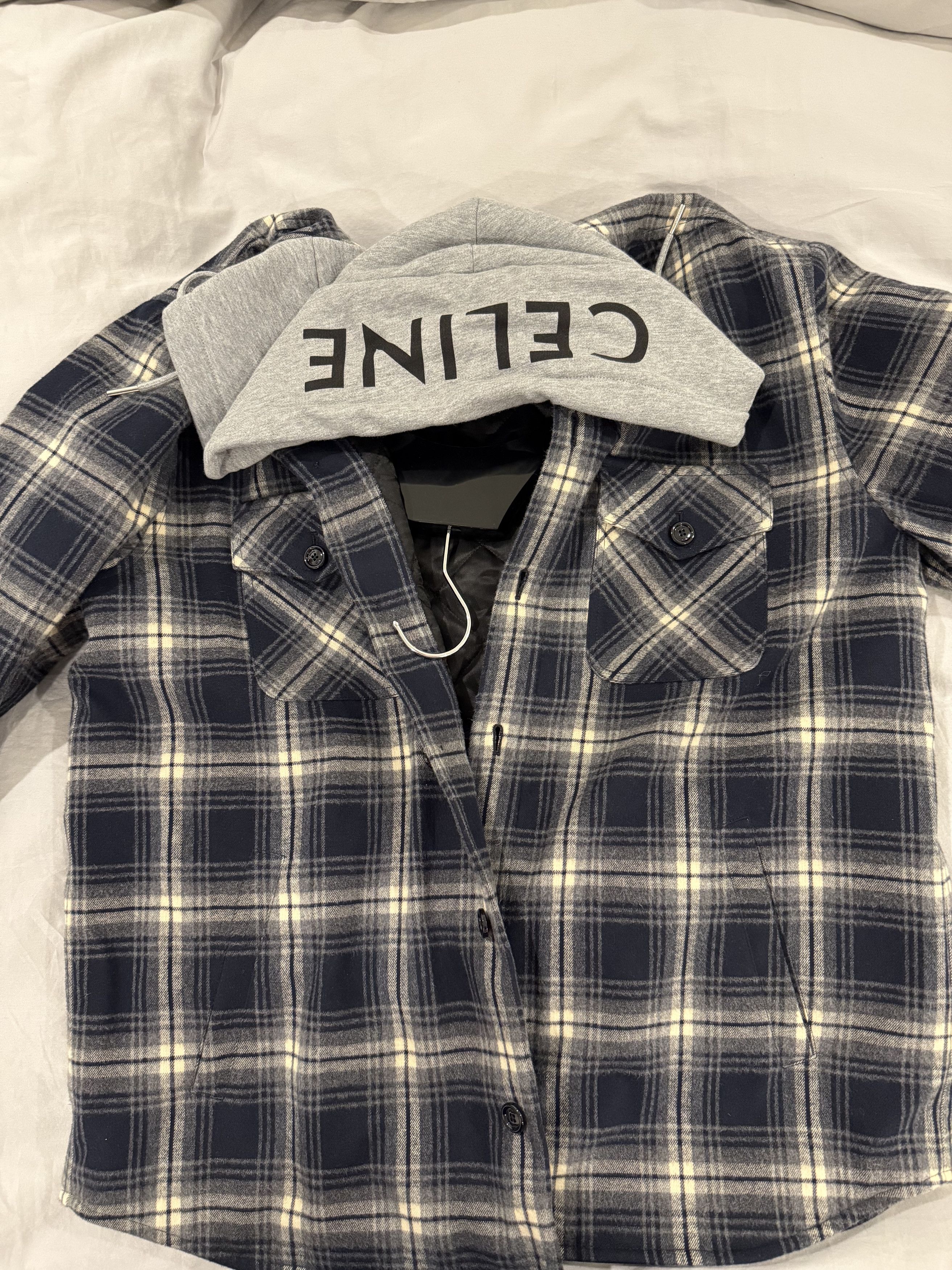 Celine Hooded Overshirt in checked cotton Navy Size US S / EU 44-46 / 1 - 4 Thumbnail