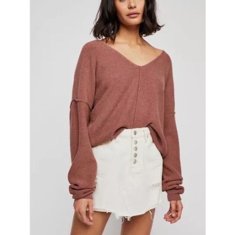 Free People Free People Mocha Brown Draped Oversized V-Neck Sweater - M Size M / US 6-8 / IT 42-44 - 1 Thumbnail