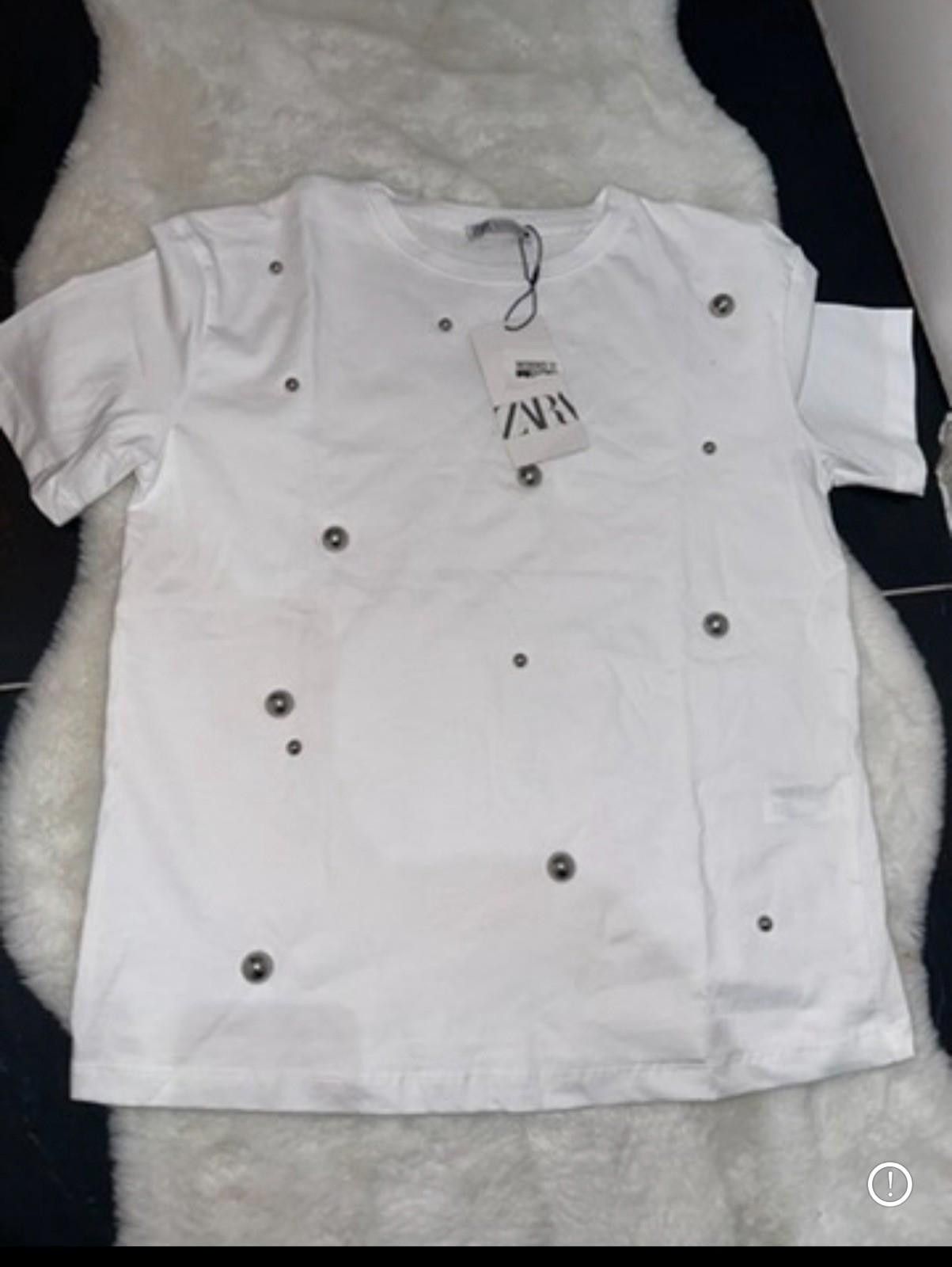 Zara ZARA White Studded Cotton T-shirt Size S / US 4 / IT 40 - 1 Thumbnail
